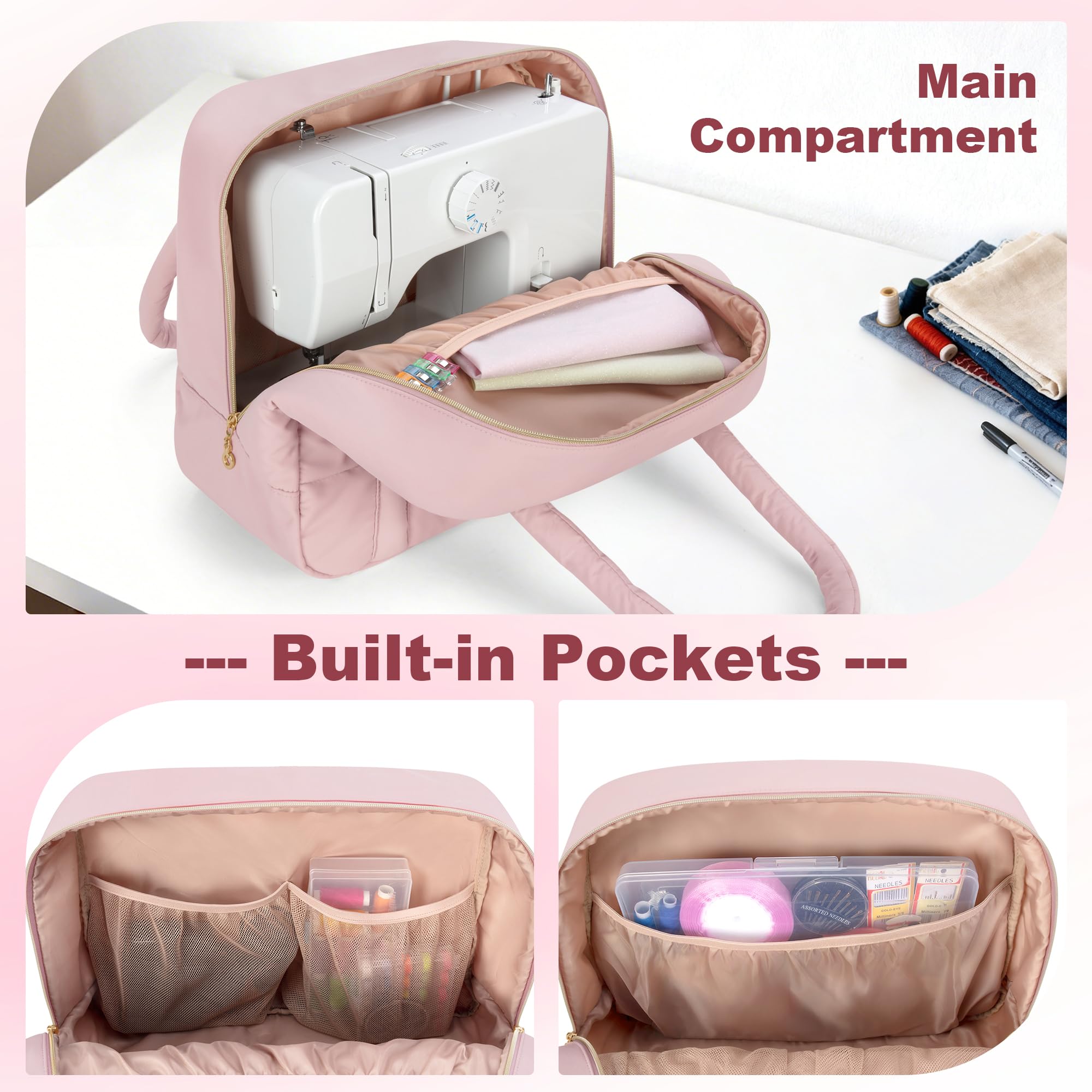 Teamoy Sac de Rangement Adapté à la Plupart des Machines à Coudre | Sac pour Machine à Coudre, Sac de Transport Rembourré pour Accessoires de Couture avec Passant pour Trolley