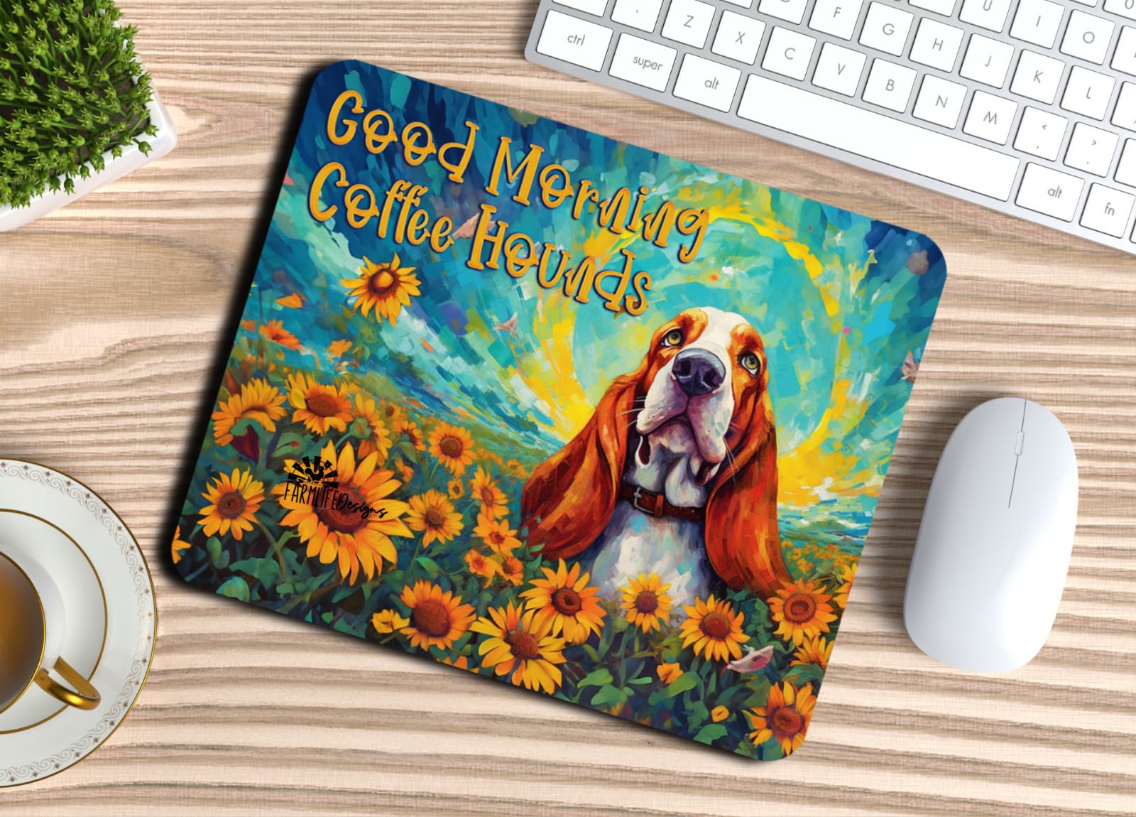 Basset Hound Mouse Pad Good Morning Coffee Hounds mousepad non-slip Handmade home decor