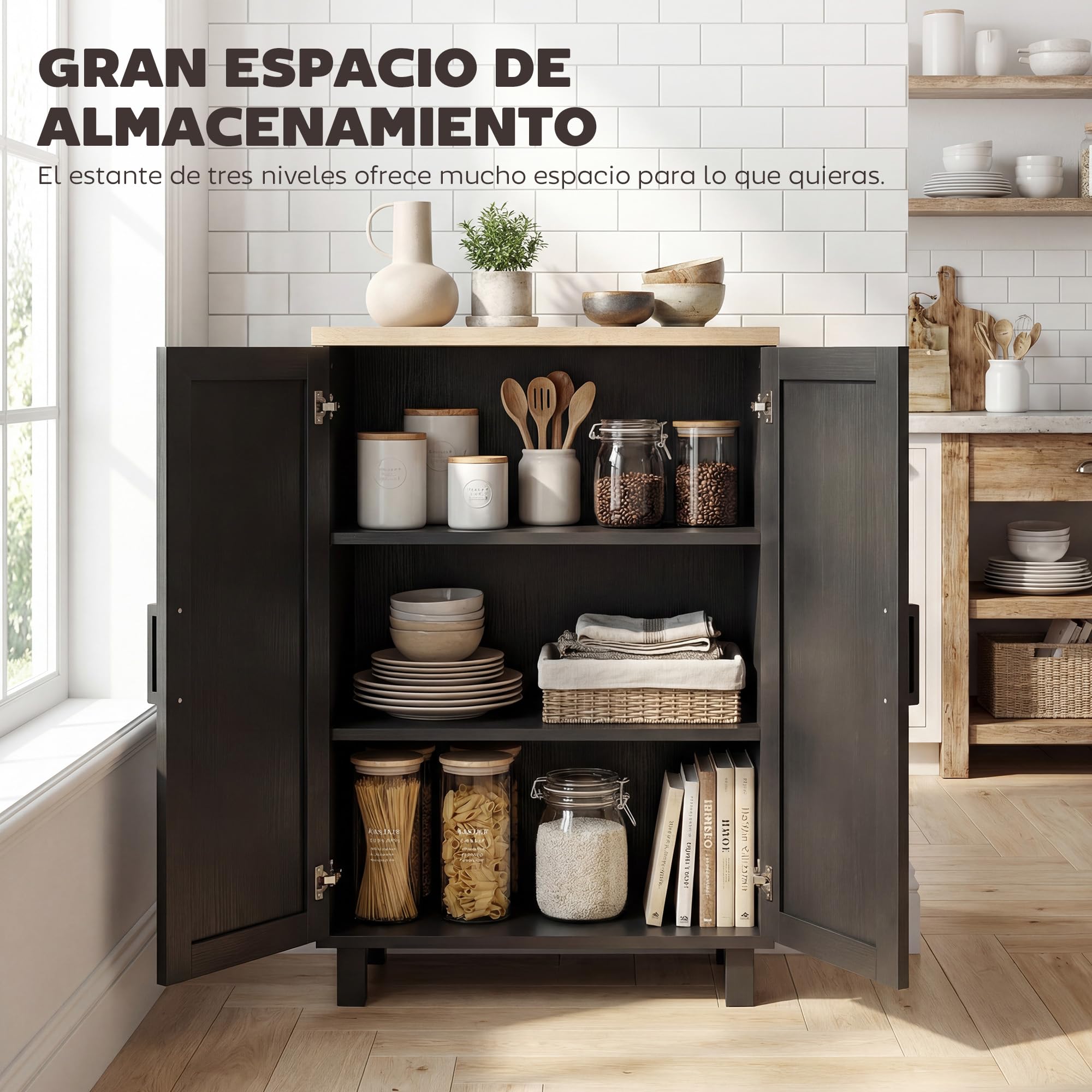 HOMCOM Aparador de 2 Puertas, Aparador de Salón Estrecho, Armario de Cocina con Estante Ajustable, para Cocina, Entrada, Dormitorio, 60x30x90 cm, Negro