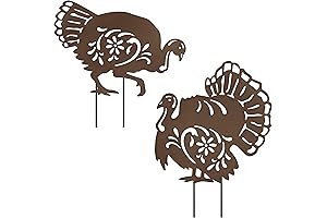 2-Piece Outdoor Metal Turkey Decoration Stakes for Thanksgiving and Autumn