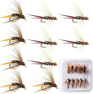 Vinfutin 10pcs Fly Fishing Flies Brass Bead Pheasant Tail Nymph Scud Fly Fishing Artificial Insect Bait Worm Fishing Lure Dry Flies/Nymph Flies/Attractor/Wet Flies for Trout