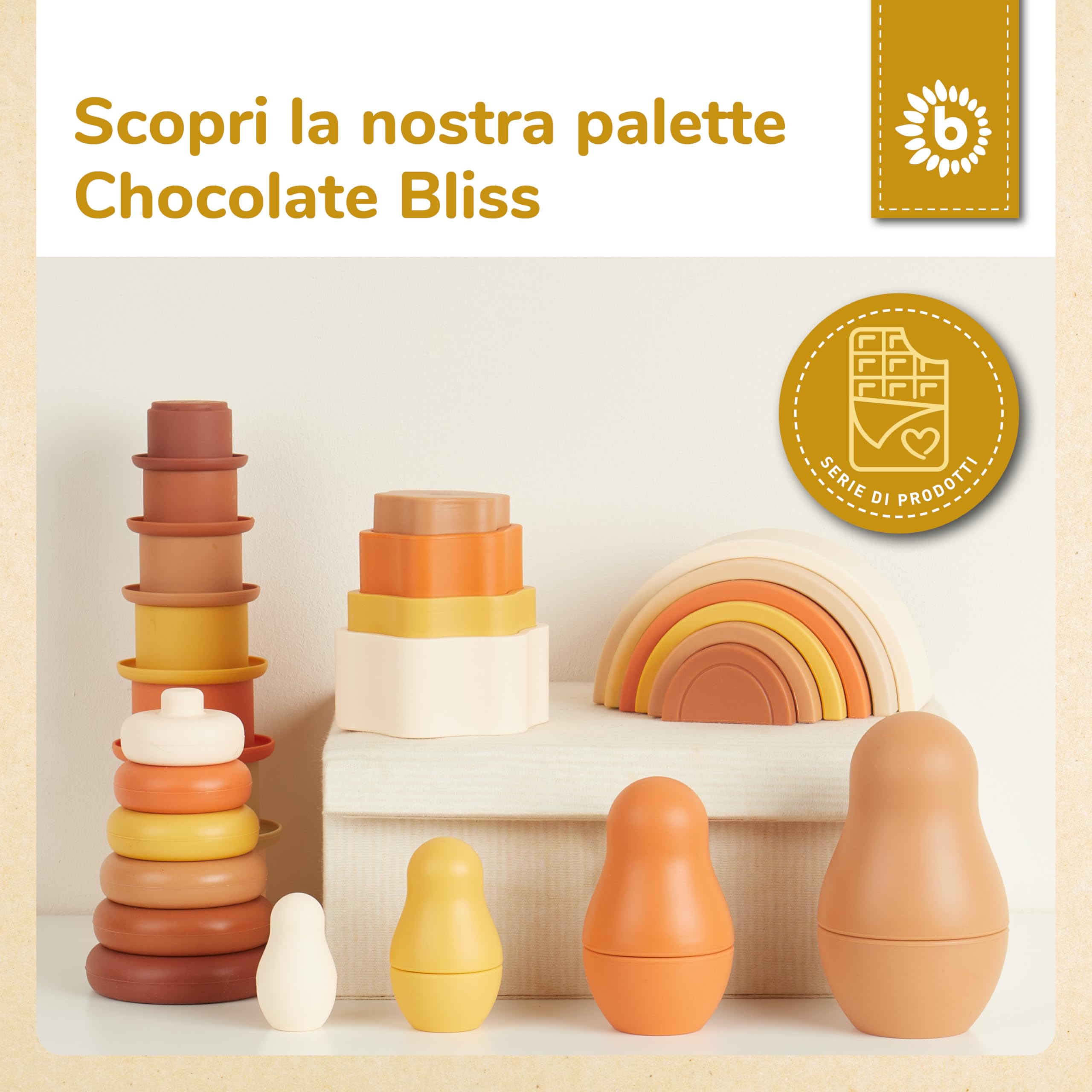 Bieco Tazza Impilabile in Silicone Chocolate Bliss | Costruzioni Morbide | Costruzioni per Bambini 1 Anno Cubi Impilabili Bambini Piramide Montessori per Bambini Cubotti Morbidi Bambini Neonato