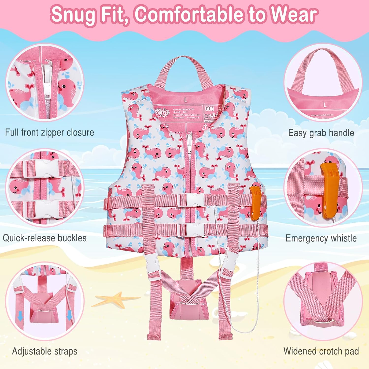 MoKo Swimming Vest for Kids 20-30-50-77 lbs, Children Swim Vests Water Activity Equipment Cute Pattern Watersports Swimming Device for Toddlers Boys Girls