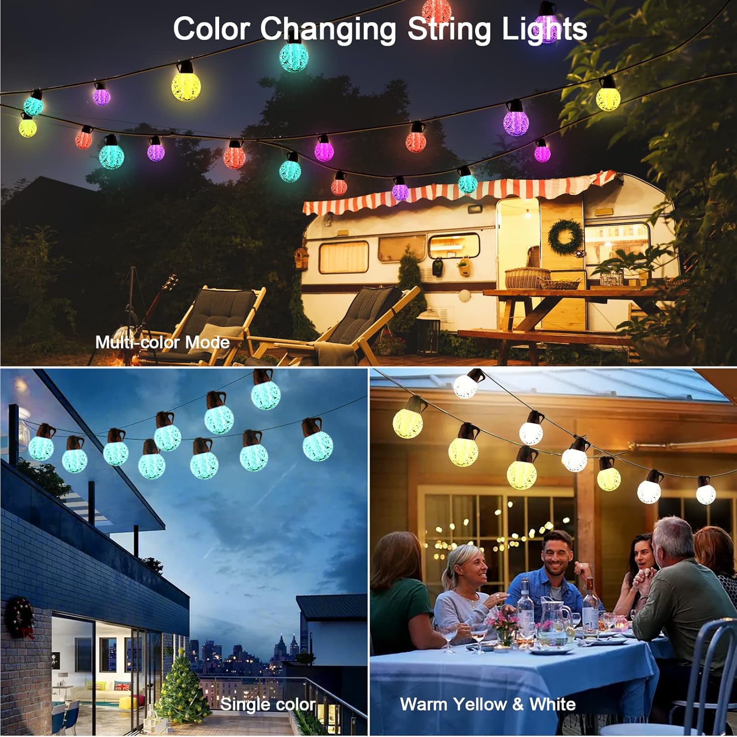 48ft Outdoor String Lights RGBW Patio Lights Waterproof with Shatterproof 20Bulbs Dimmable Backyard Lights with Bluetooth App&Remote for Garden Bistro Porch Balcony Party… - - 