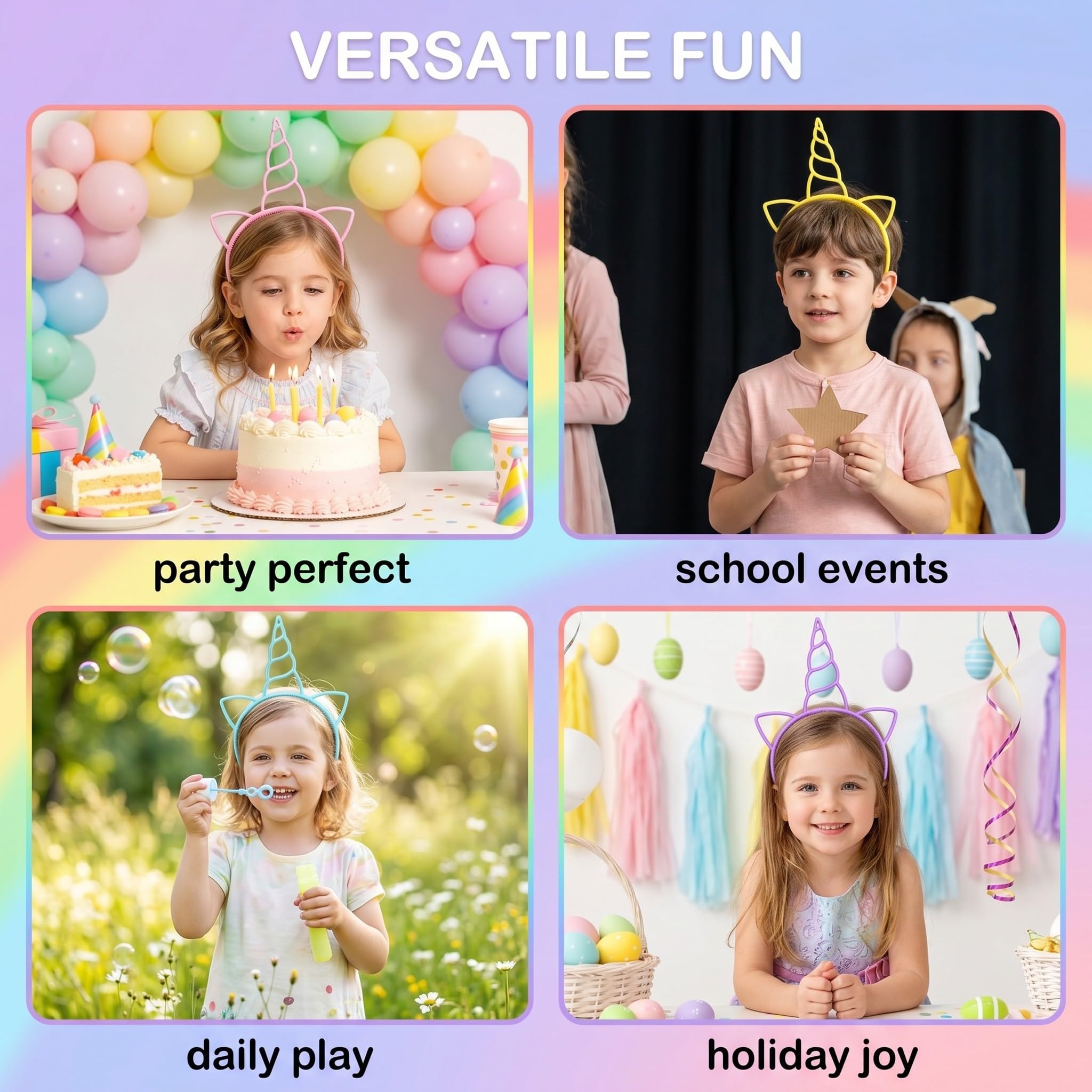 6 Piezas Diadema Unicornio Niña, Diademas con Cuerno y Orejas Brillantes para Fiestas de Cumpleaños, Disfraz Unicornio Niña Accesorios para el Pelo y Decoración de Carnaval