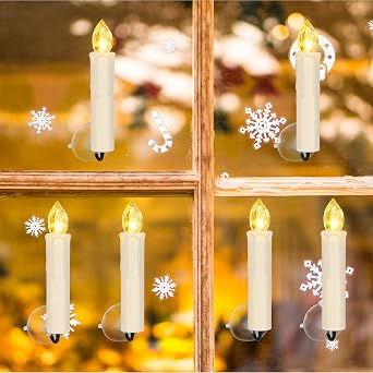 FPOO 10PCS LED Window Candles Remote Timer, Christmas Tree Candles, Ivory