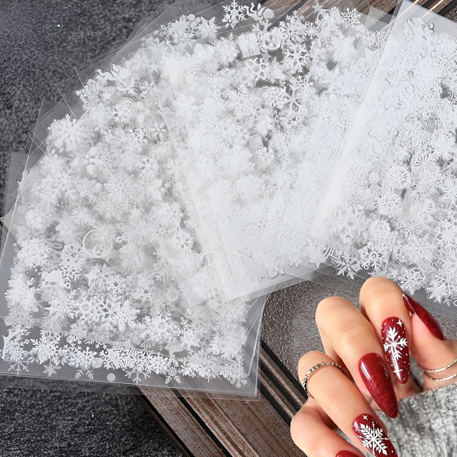 30 Sheets Snowflake Nail Stickers Decals 3D Self-Adhesive White Christmas Nail Art Stickers Santa Claus Elk Snowmen Nail Supplies New Year DIY Nail Decals Accessories image 2