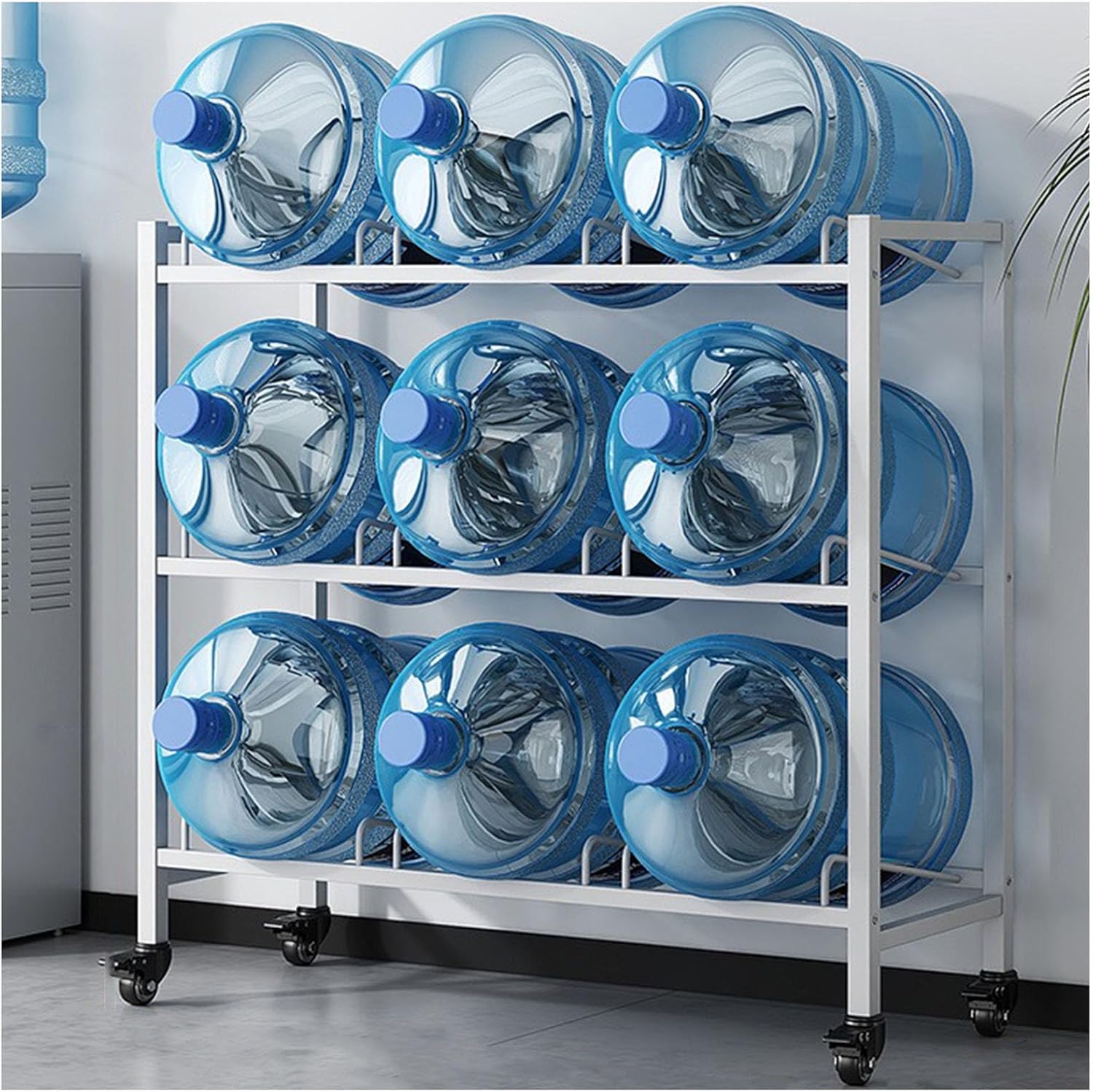 Water Bottle Holder Cooler Jug Rack Organizer, 5 Gallon Water Bottle Storage Rack with Wheels, Heavy Duty Water Dispenser Stand Water Jug Stand, for Home/Office/Restaurant/Gym