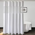 UFRIDAY Waffle Weave Fabric Shower Curtain with Mesh Window, Heavy Duty Decorative Bathroom Curtain with White Pique Pattern, Spa-Like Hotel Luxury, Water-Repellent,72 x 72 Inches