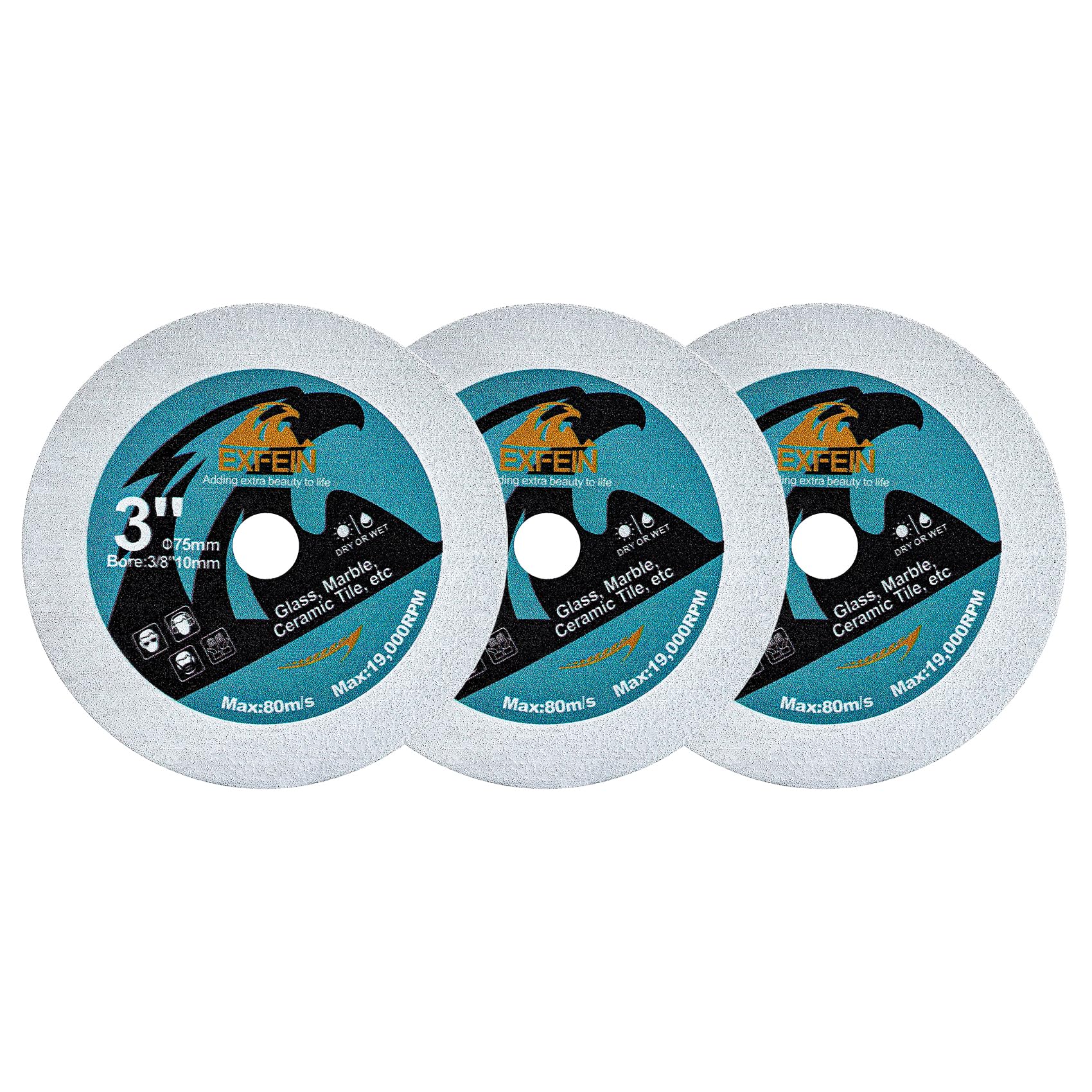 EXFEIN Glass Cutting Disc 3 Inch 3pcs Ultra-Thin Diamond Blade Wheel Diamond Cutting Disc for Glass Jade Wine Bottles Tile Ceramic Marble