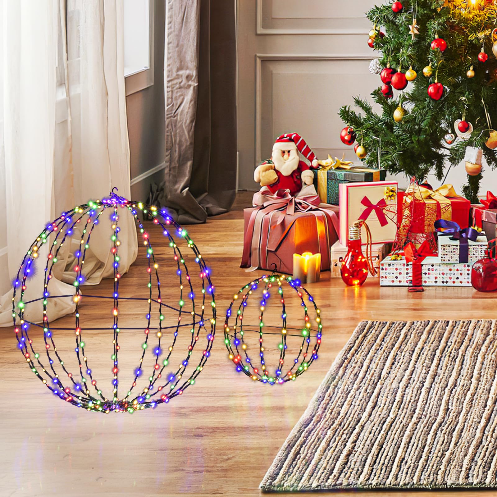SOARS 2er Set LED Kugel, Weihnachtsbeleuchtung Außen mit 440 mehrfarbigen LEDs, Leuchtkugel Lichterkugel wetterfest, Weihnachtsdeko Outdoor & Indoor, Dekokugel Weihnachten φ 30cm / 56cm