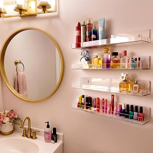 Miniatura 2 de Paquete de 4 estantes de acrílico transparente de 15 pulgadas, estantería flotante transparente para niños para habitación de niños, estante moderno