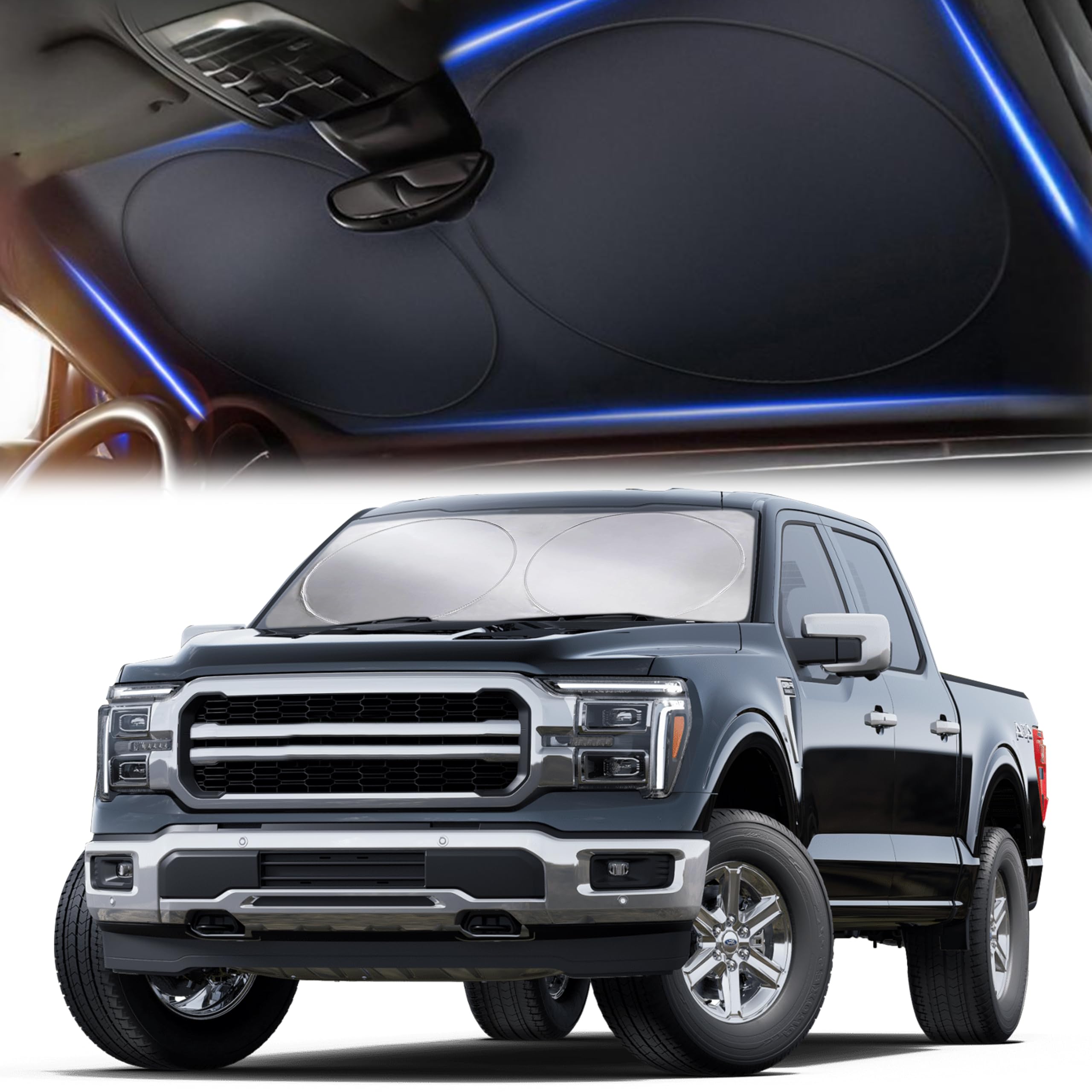 X-Large Truck Windshield Sun Shade (69" x 35") - 240T Thickened Windshield Sun Shade for UV & 99% Heat Blocker - Keeps Your Vehicle Cool and Truck Interior Cooling Accessory for Summer Protection