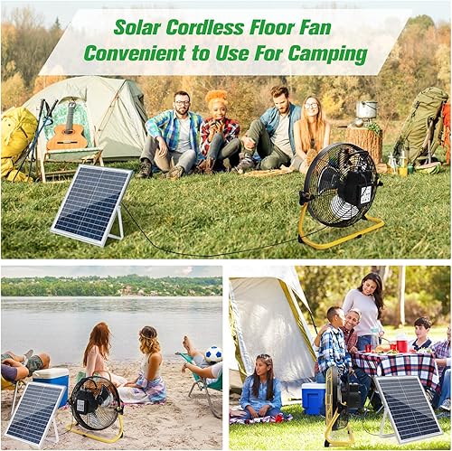 Miniatura 7 de blessny Ventilador de batería de 14 pulgadas con energía solar de 20 W, ventilador de piso recargable de 15000 mAh para campamento al aire libre,