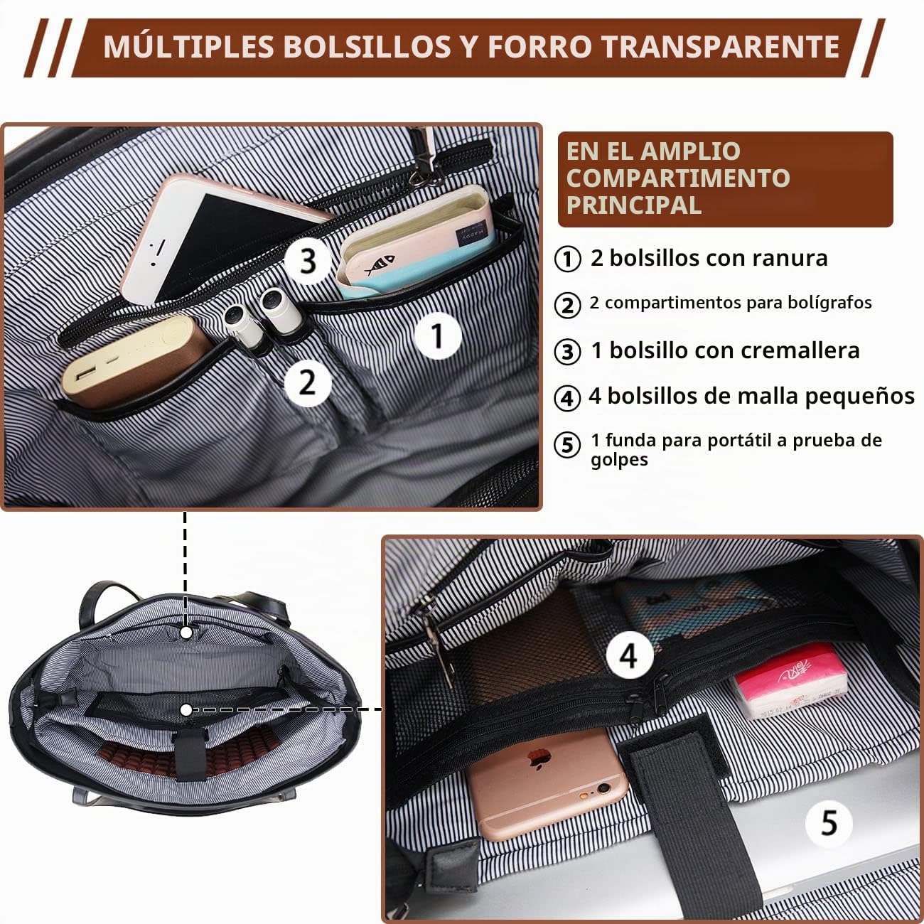 VX VONXURY Bolso Portátil Grande para Mujer 15.6 Pulgadas con Bolsa Pequeña - Bolso Tote Shopper para Trabajo, Universidad y Compras