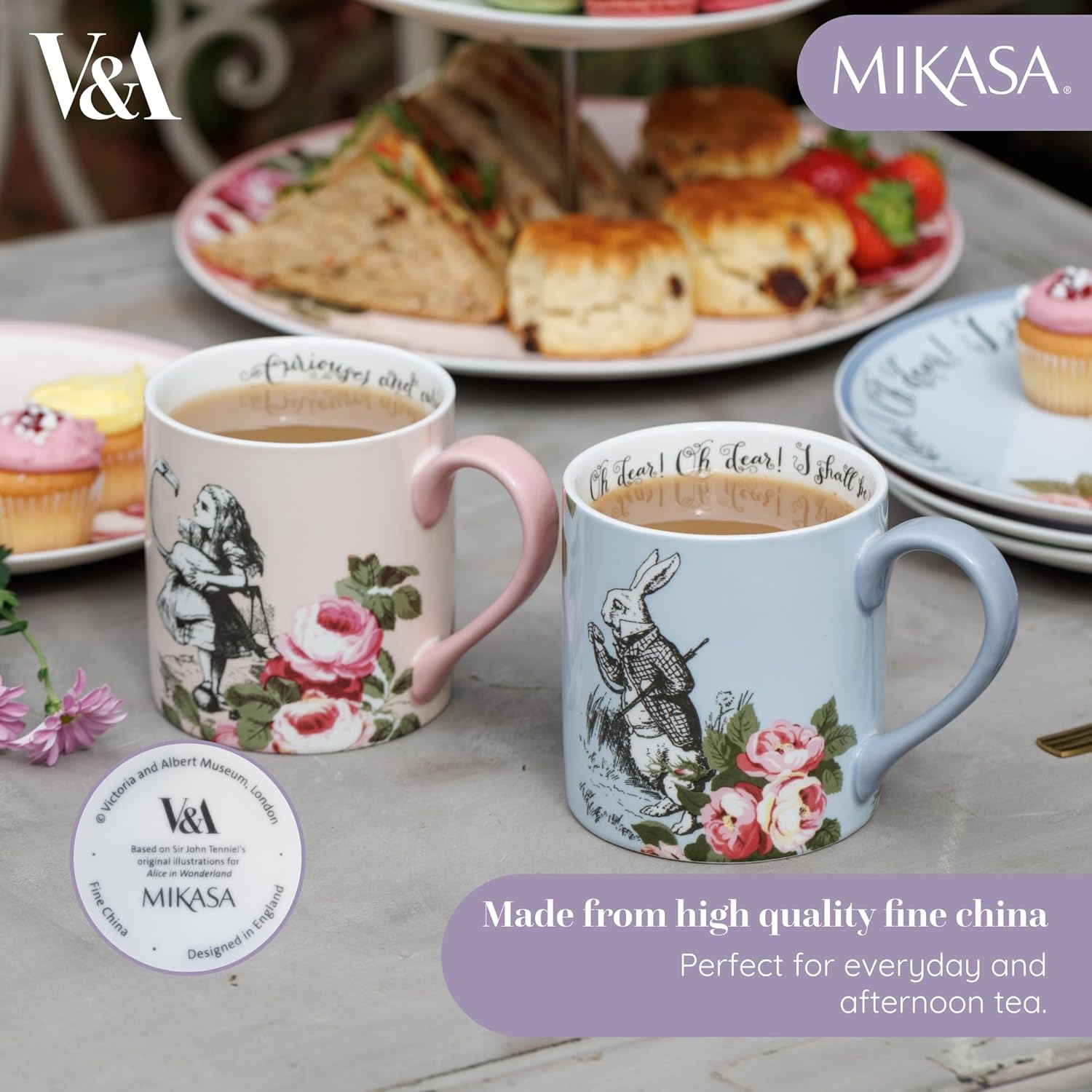 Mikasa Ceramic Mug Set, 2-Piece Alice in Wonderland Themed Bone China Teacups, 380 ML - Image 4