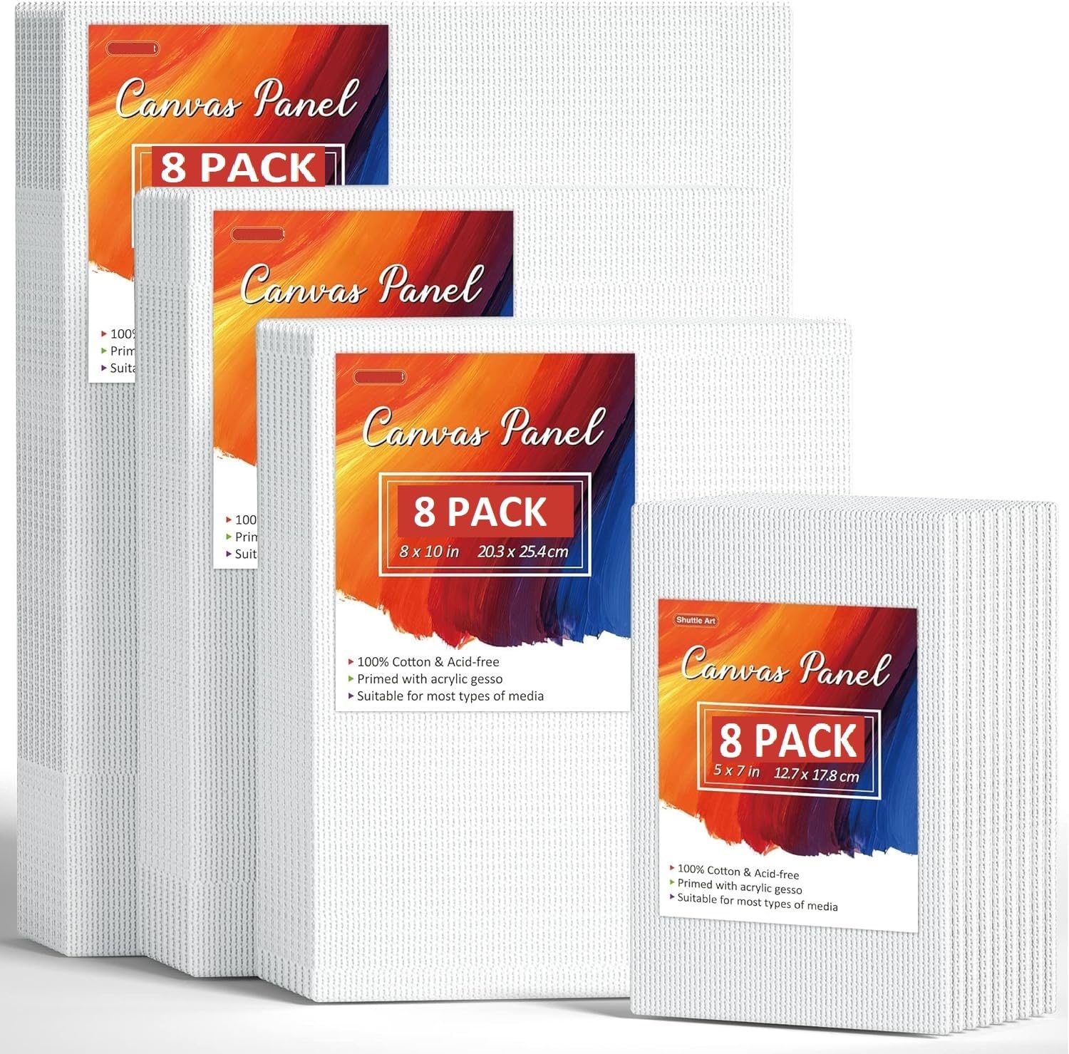 BANSURI ARISTOCRATIC Cotton Canvas Board Set, Professional Primed White Blank- Artist Canvas Boards for Painting, Acrylic Paint, Oil Paint Dry(Total 8 Pcs 2X5x7,8x10, 9x12,10x14)