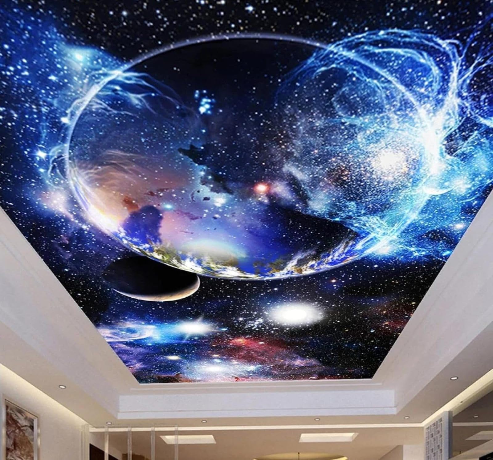 XLMING Beautiful Dreamlike Planet Starry Sky Universe 3D Wallpaper Premium Textured Silk Study Dining Living Room Bedroom Sofa TV Wall Easy Install-350cm×256cm