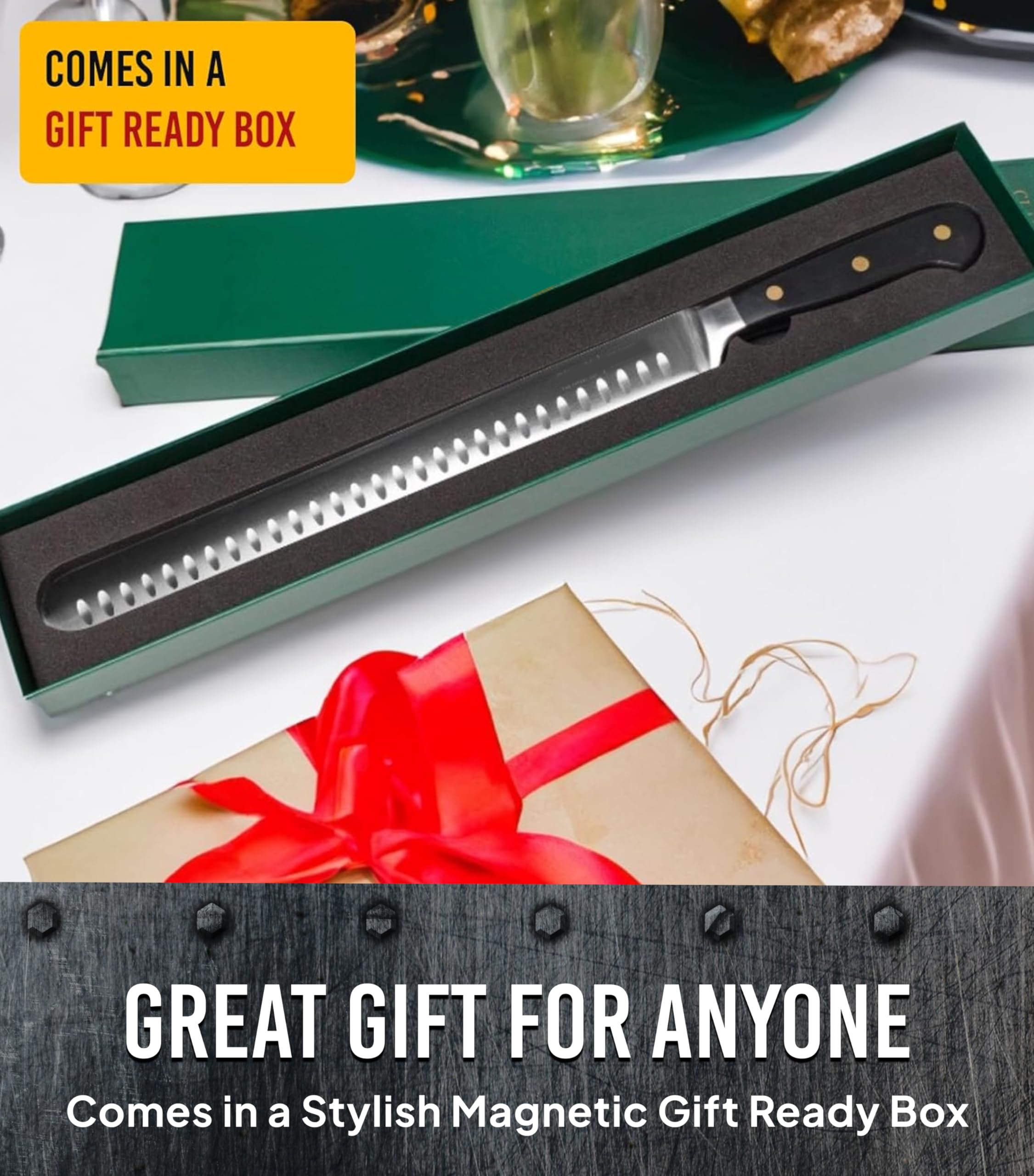 Bright Hobby Brisket Slicing Knife – 12" Brisket Knife, BBQ, Grilling Gifts For Men – Razor Sharp German Steel, Full Tang, Ergonomic Handle — Amazon image 7