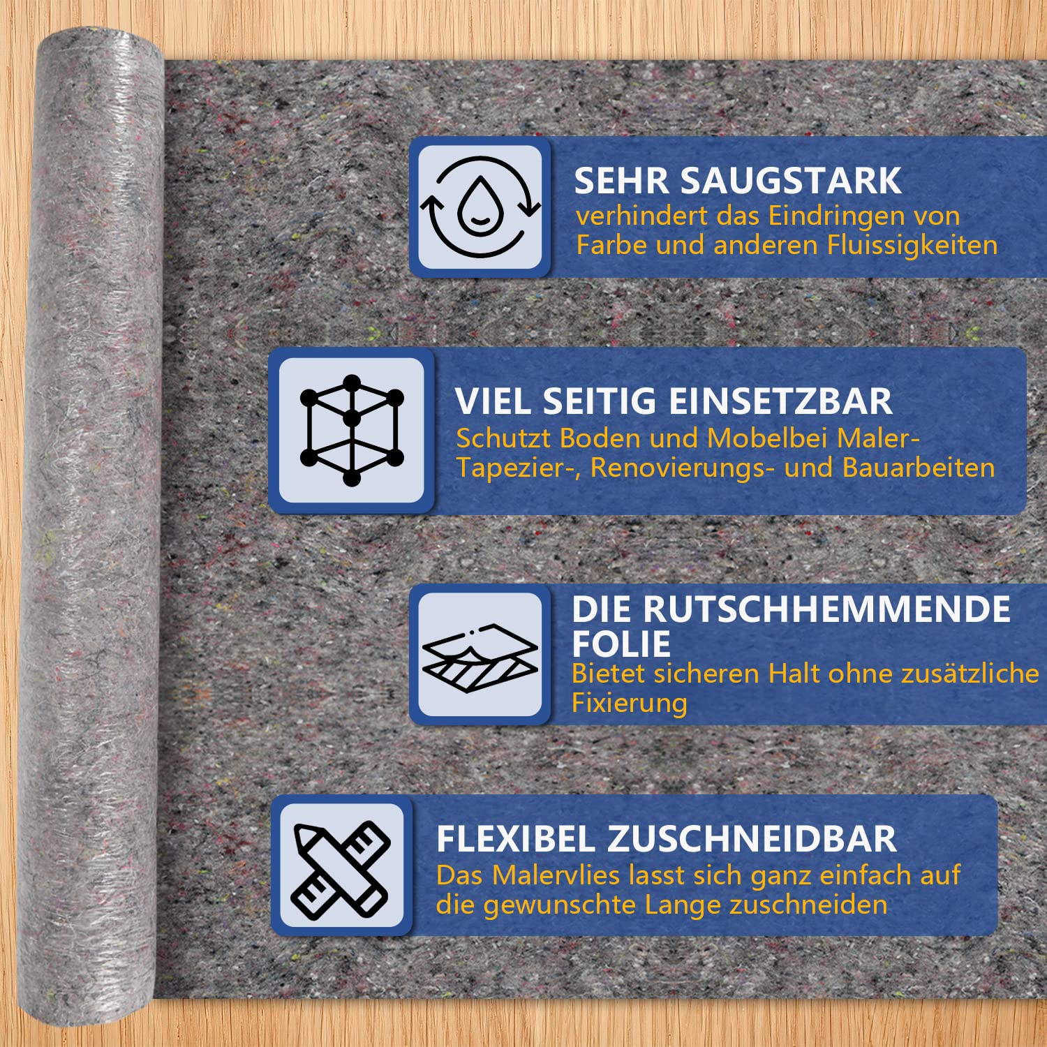 Fiqops Tessuto non tessuto di copertura, 50 m, 220 g/㎡, rotolo di piastrelle da pittura, 50 m, 50 m, copertura per pavimenti e lavori di pittura, 2 pezzi