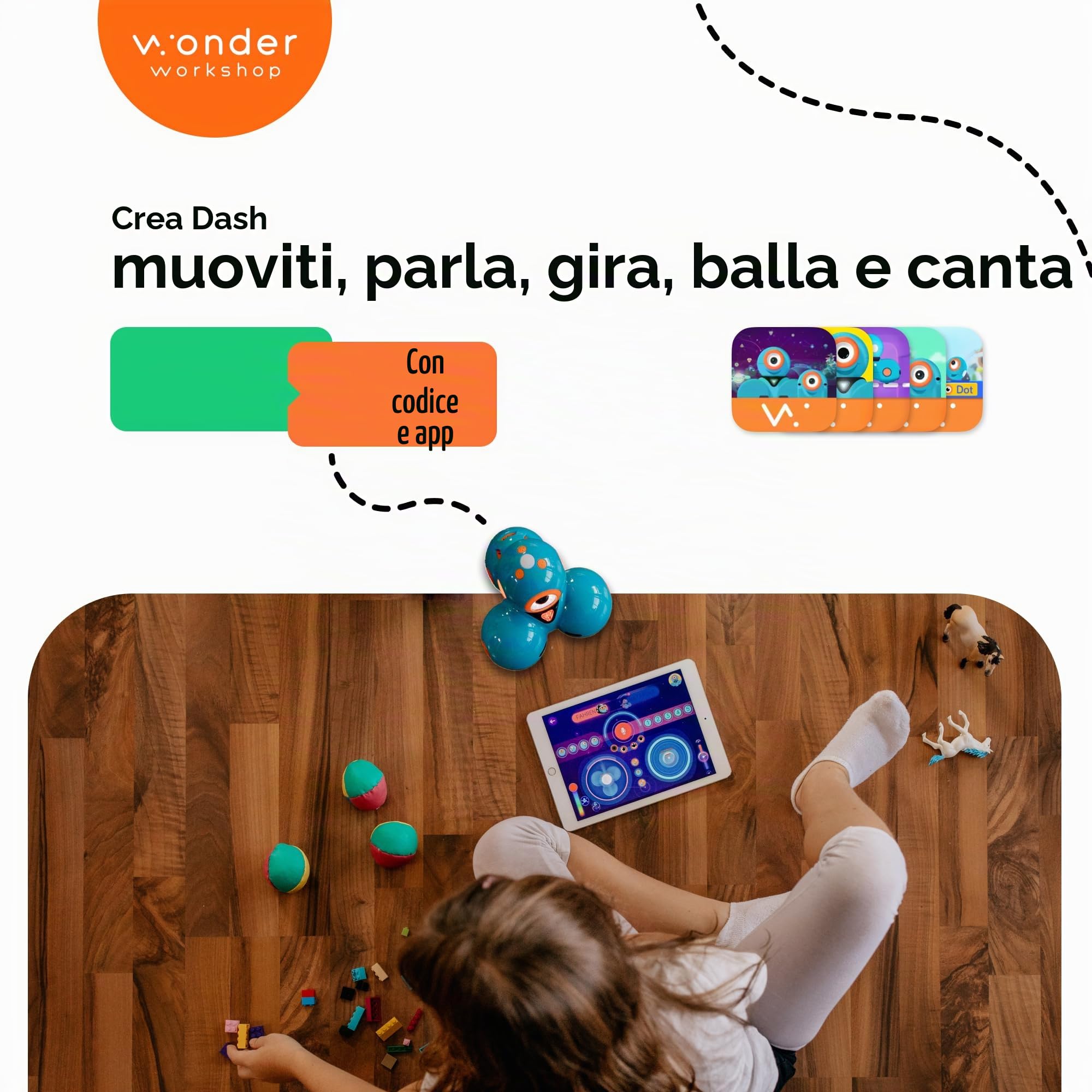 Dash Robot di Wonder Workshop in Inglese - Robot Giocattolo Interattivo per Imparare a Programmare Divertendosi Idee Regalo per Bambini, Blu