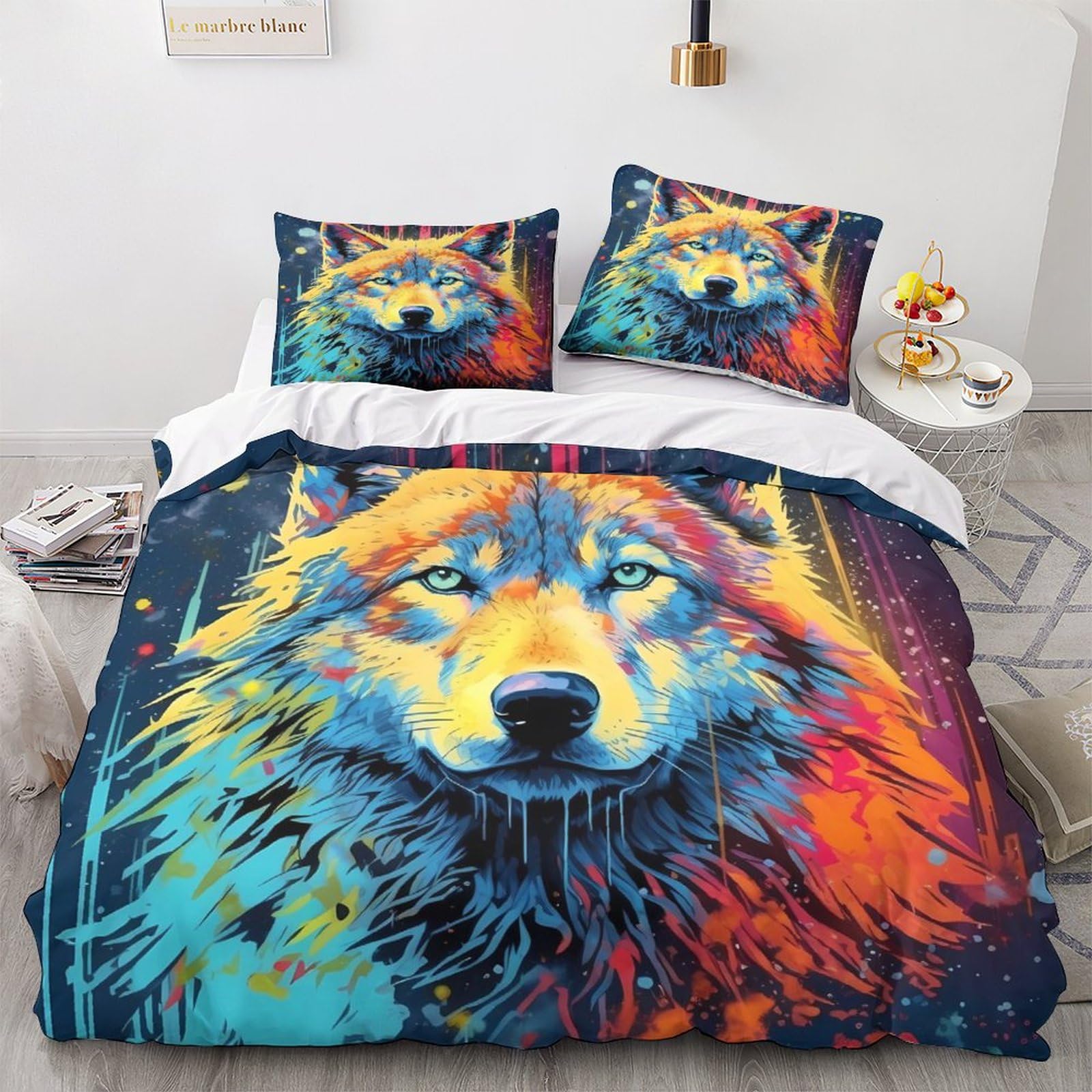 Housse de couette loup imprimé animal pour une chambre adulte et enfant cosy