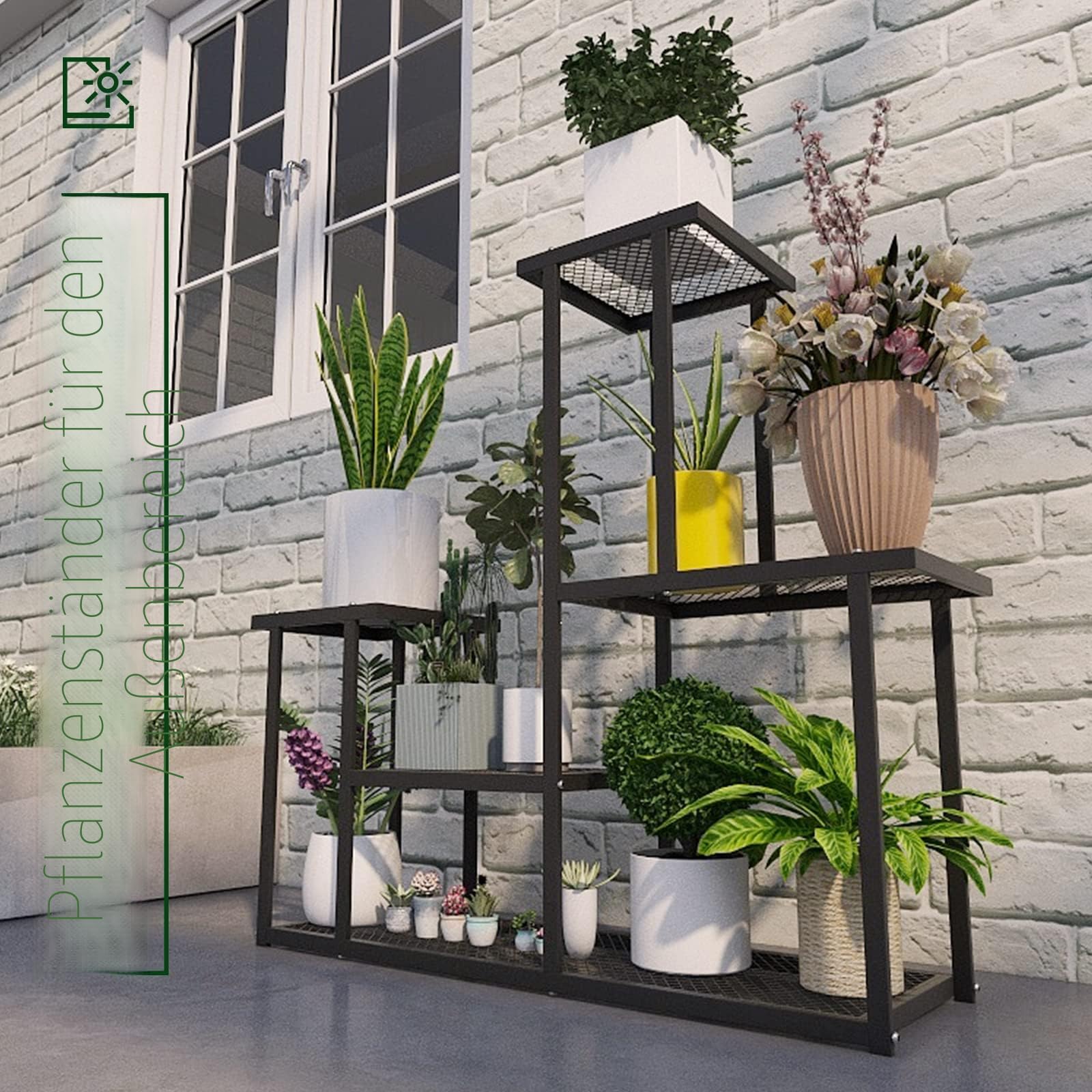 G TALECO GEAR Pflanzenständer, Blumenständer für drinnen und draußen, mehrstöckiges Blumenregal, für Zimmerecke, Wohnzimmer, Balkon, Terrasse, Hof (M)