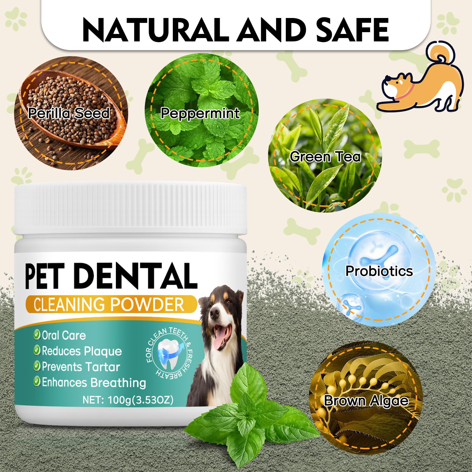 Erigathe Dog Dental Powder, Dog Teeth Cleaning Powder- Natural Breath Freshener for Dogs, Tartar & Plaque Remover, Dental Care for Small, Medium, Large Dogs & Cats (Dog Dental Powder) - image 4