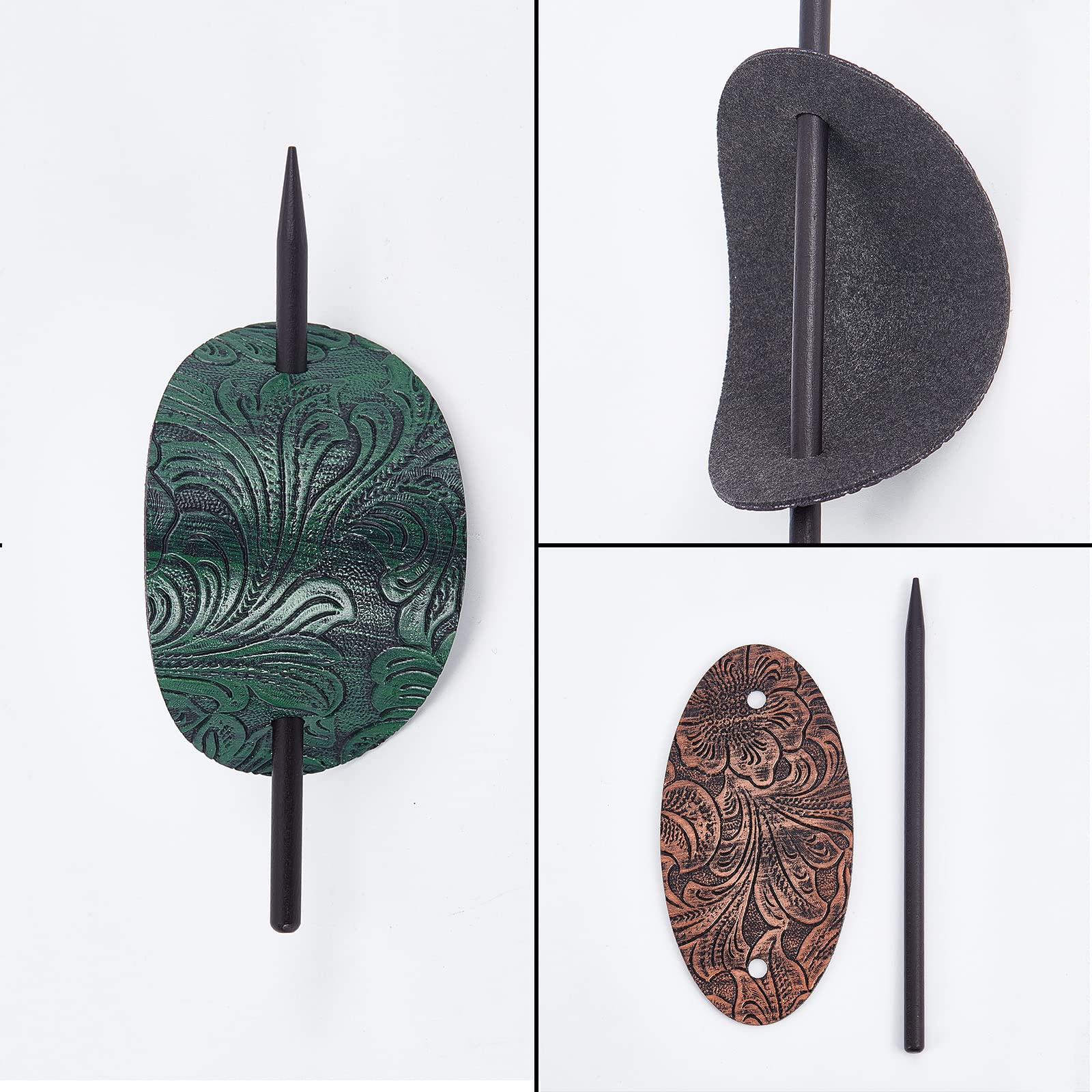 NICENEEDED 4Pcs Leather Hair Barrettes, Vintage Faux Leather Hair Clips with Stick - Image 3
