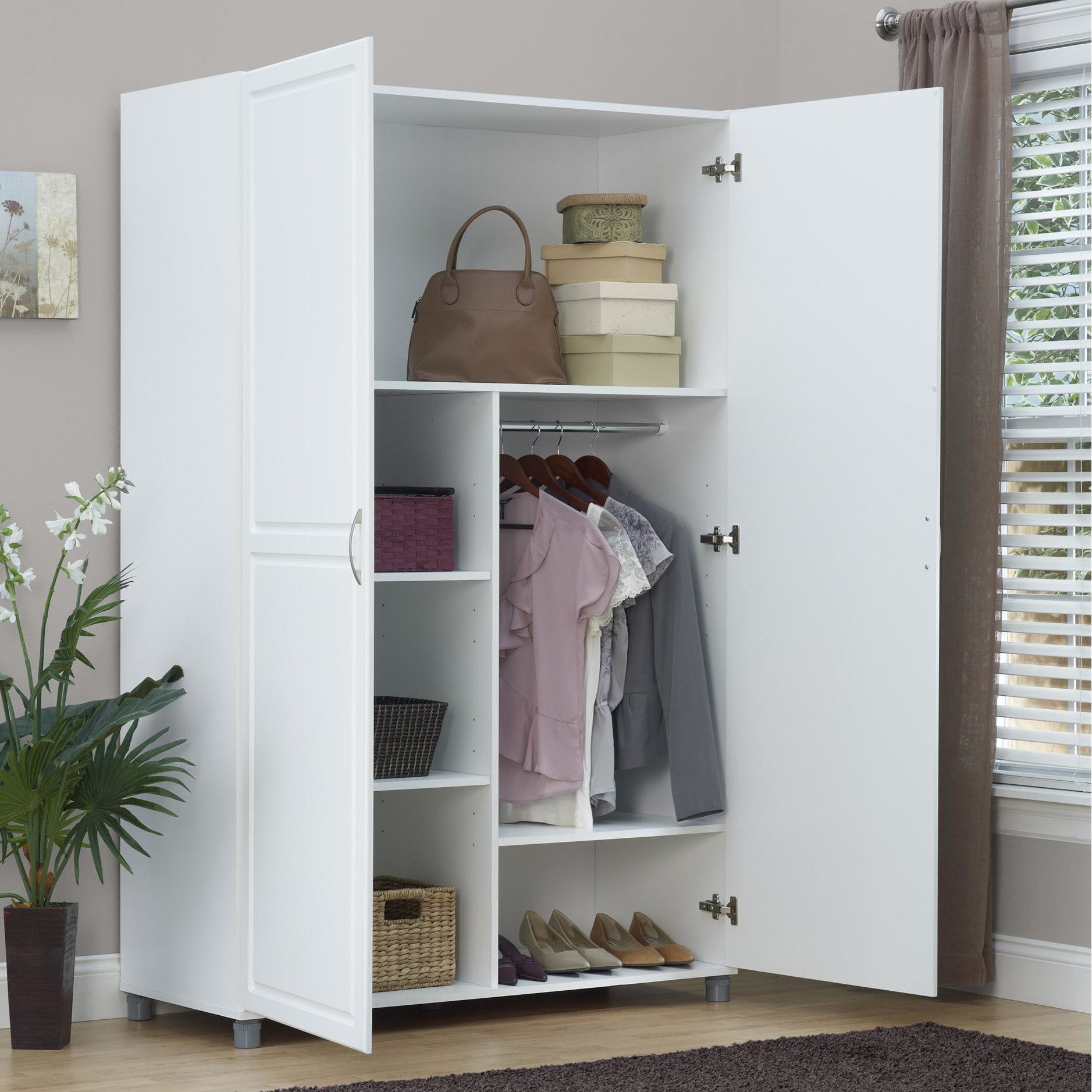 Solid Closet Storage Wardrobe Armoire Cabinet Bedroom Furniture Clothes Wood Organizer New White Dresser