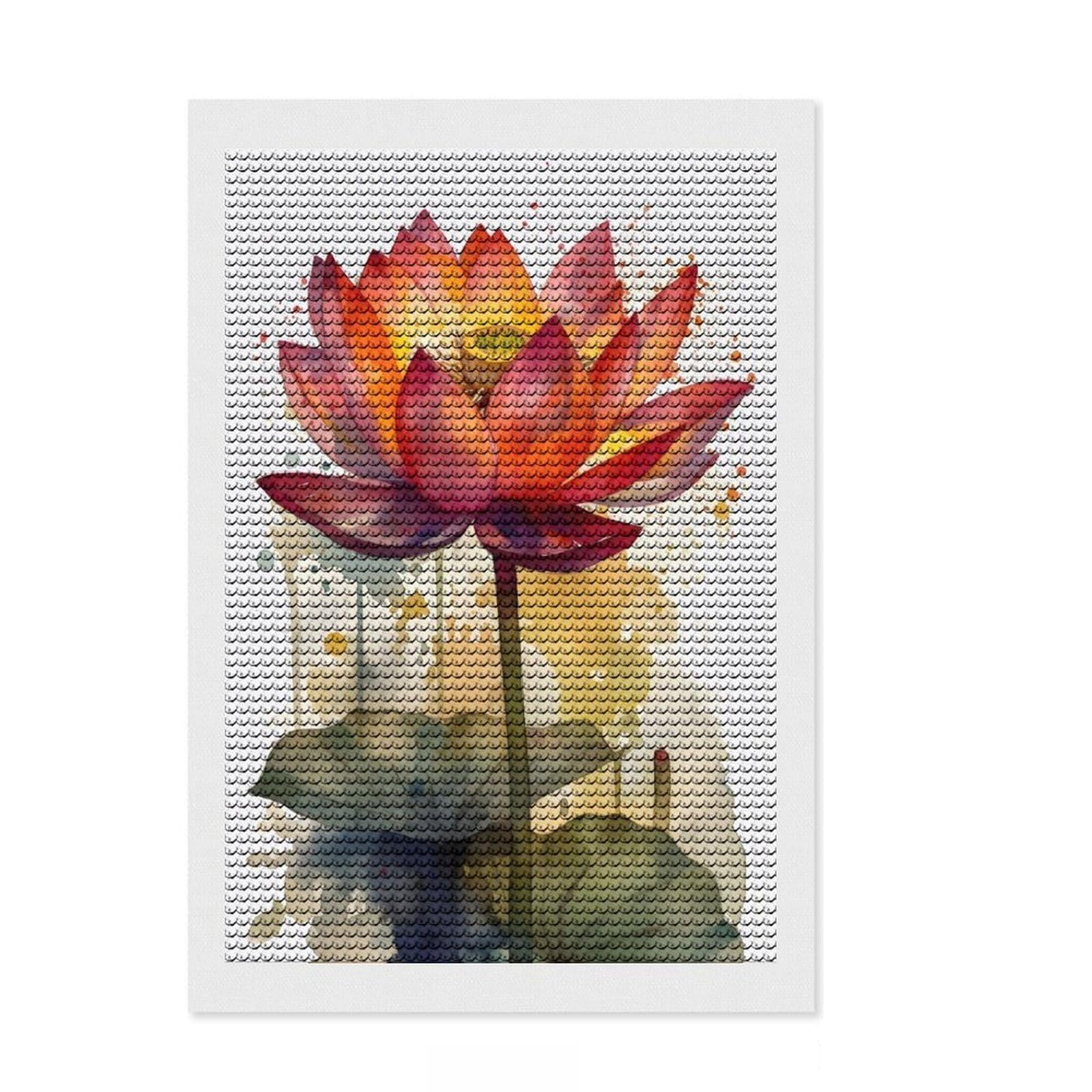 Junmoney Lotus Flowers Full Drill Diamond Painting Kit 8"x12", Vintage Style Decor, Aesthetic Room Decor, Full Kit Included