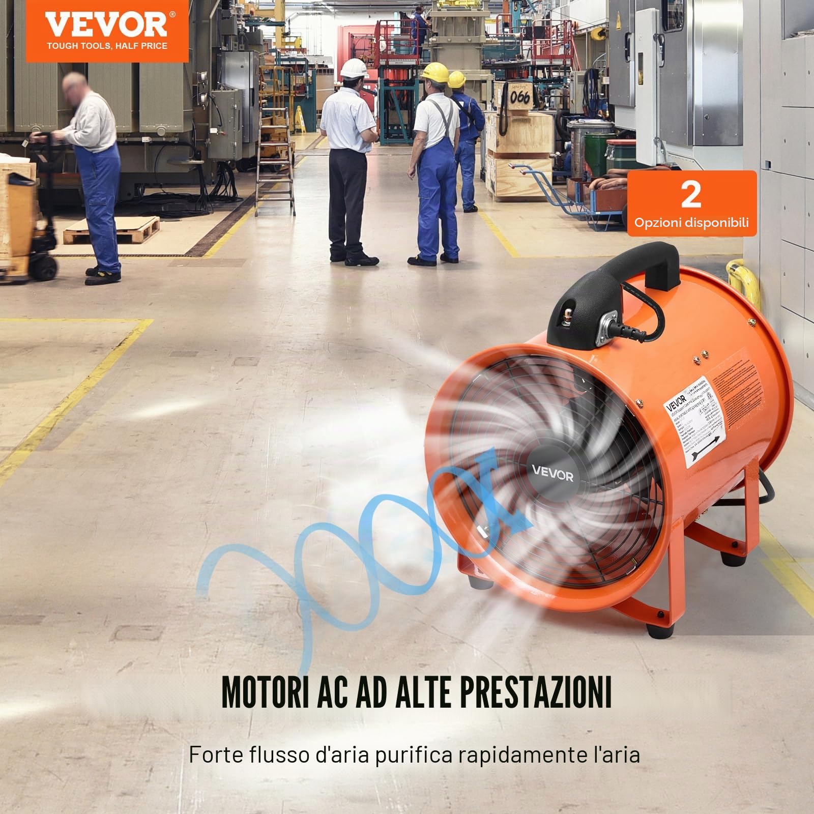 VEVOR Ventilatore Portatile, 365 W Estrattore d'Aria Aspiratore Industriale 304,8 mm Condotto Tubo Flessibile da 10 m Volume d'Aria 2574 CFM (4373 m3/h) 2 Marce per Aspirare Polvere Fumo 79 dB IP44