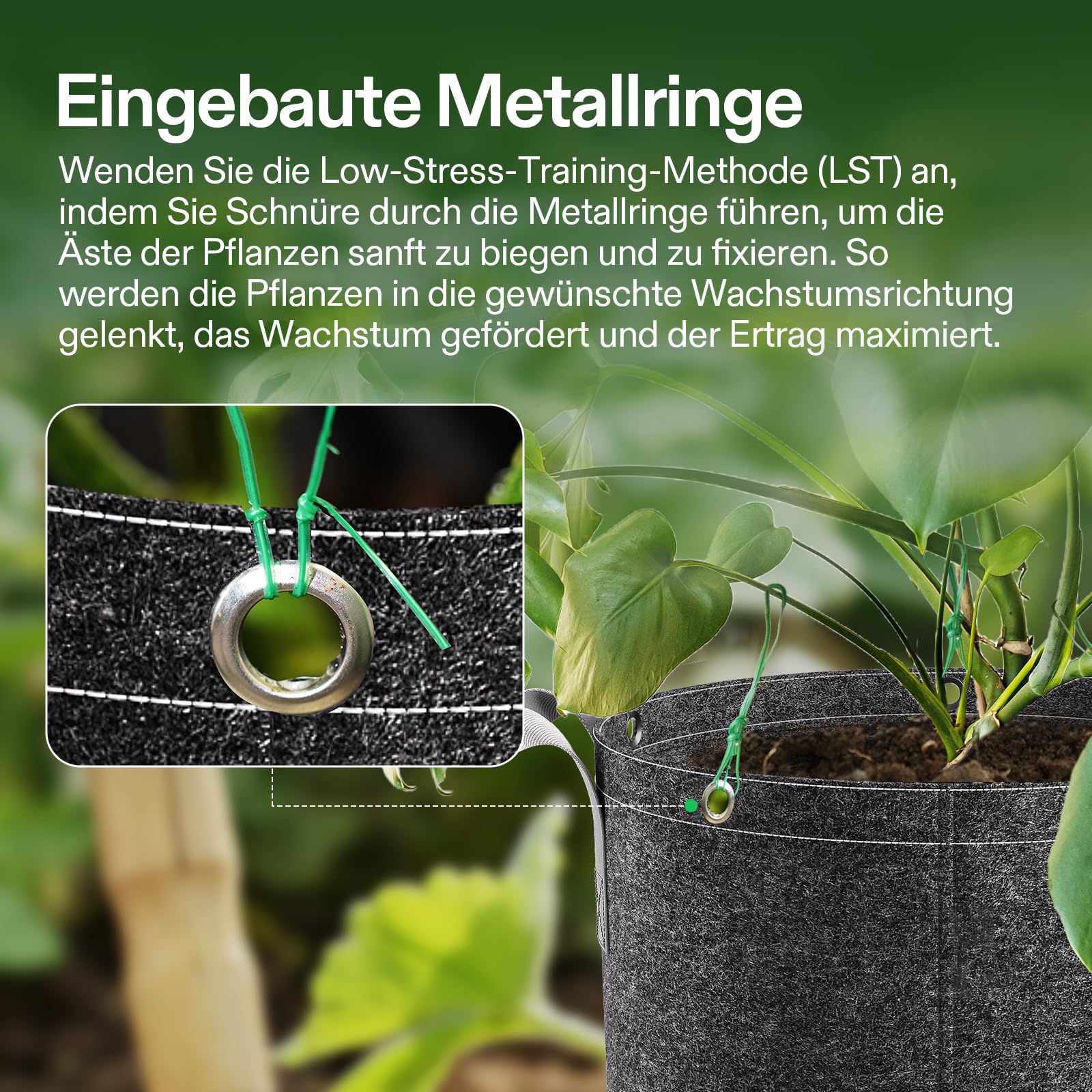 VIVOSUN Pflanzsack 5er-Pack 20 L, Stofftopf aus Vliesstoff mit 500 g/m² Stärke, mit Tragegriffen und Mehrzweckringen, Ideal für LST, Obst, Gemüse und Blumen