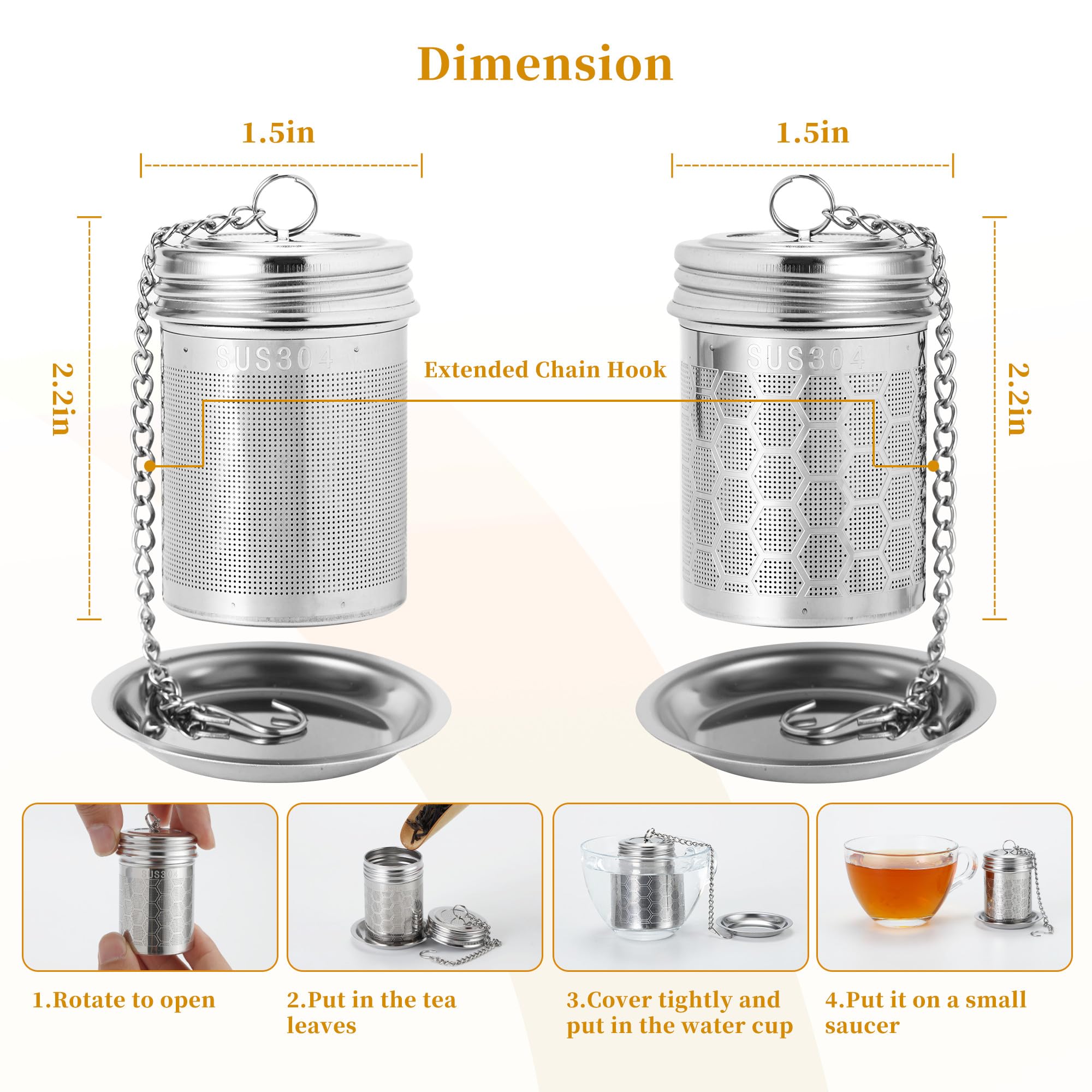 Infusore per tè a sfera in acciaio inox con filtro a maglia fine e
