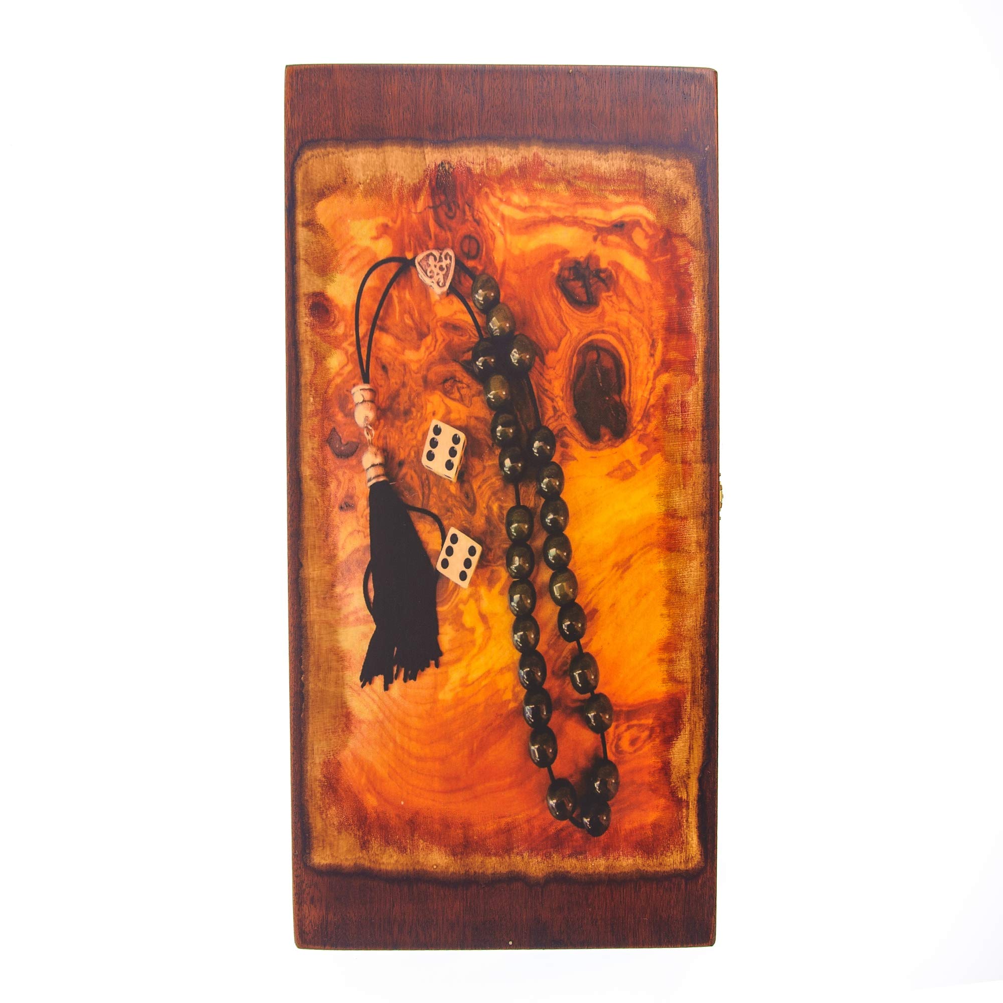 EliteCrafters Handmade Wooden Backgammon Game Set, The "Komboloi" (Worry Beads) Design - Large Size (48x26cm - 18.9''x10.2'' Closed)