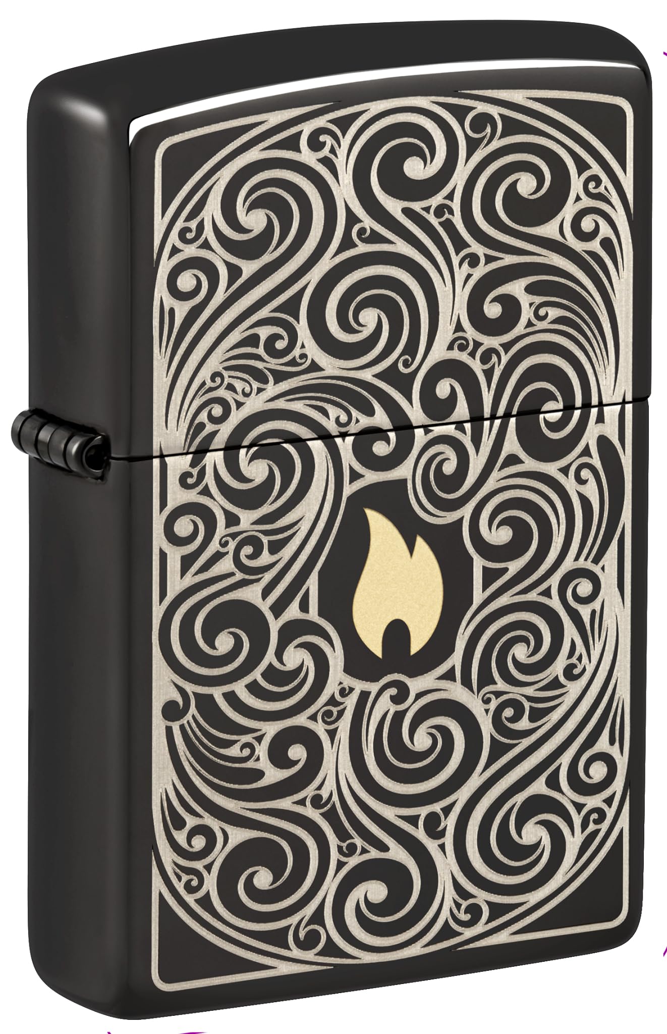 Zippo Windproof Lighter, Pattern Design – High Polished Black, Laser Two-Tone – Refillable, Reusable, Windproof Design – Comes in Gift Box – Made in USA