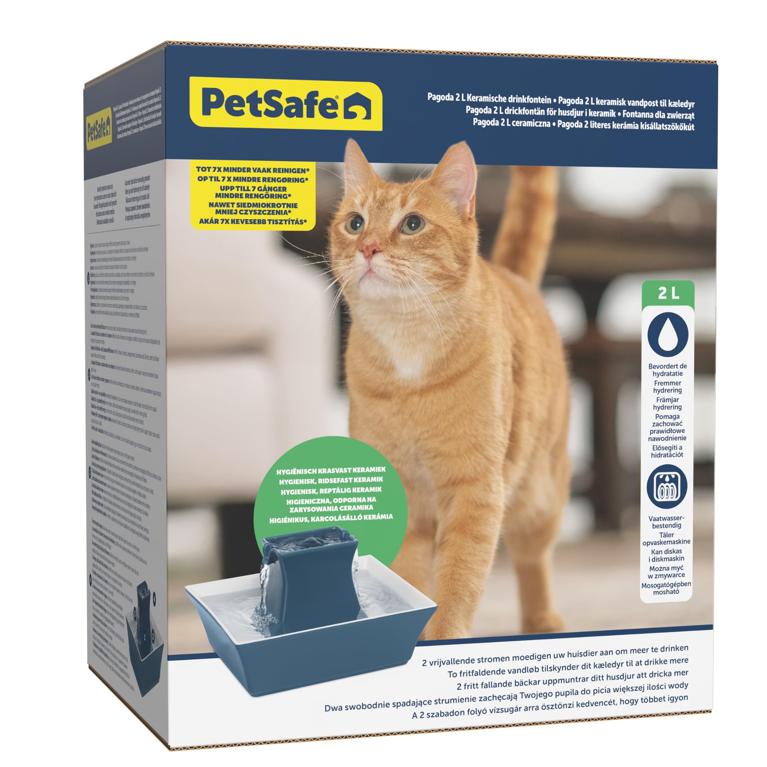 PetSafe Drinkwell Pagoda Fuente de Cerámica, 2L, Azul | Diseño Minimalista, Capacidad 2 Litros, Para Perros y Gatos