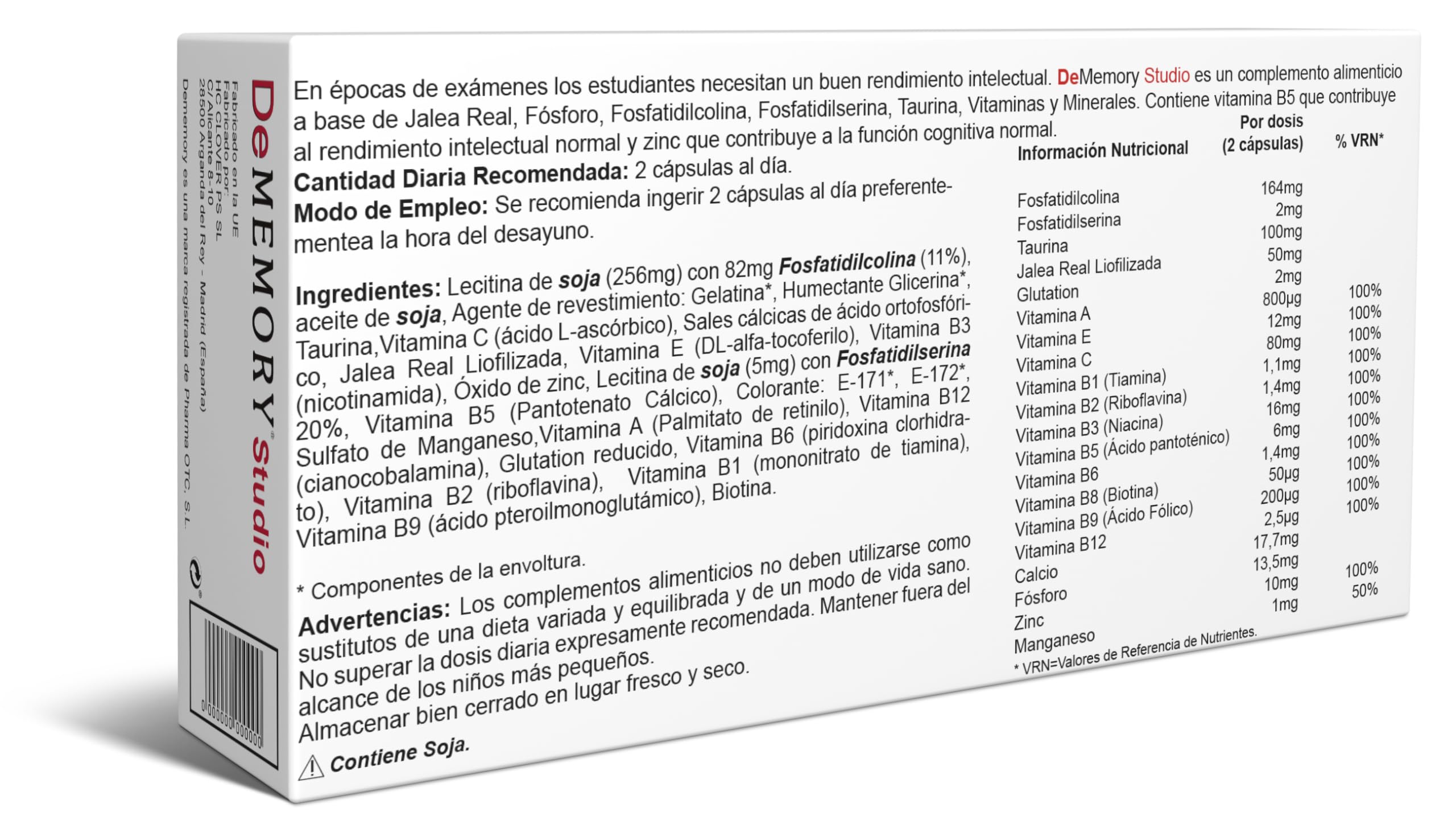 DeMemory Studio 30 Cápsulas - Pack 3 Unidades - Ayuda a la Concentración, Aprendizaje y Razonamiento - con Fosfatidilcolina, Fosfatidilserina, Taurina, Jalea Real, Vitaminas y Minerales