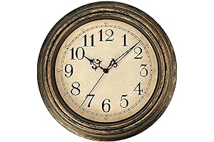 Plumeet 10" Small Retro Wall Clock, Silent Vintage Wall Clocks for Kitchen Living Room Bedroom