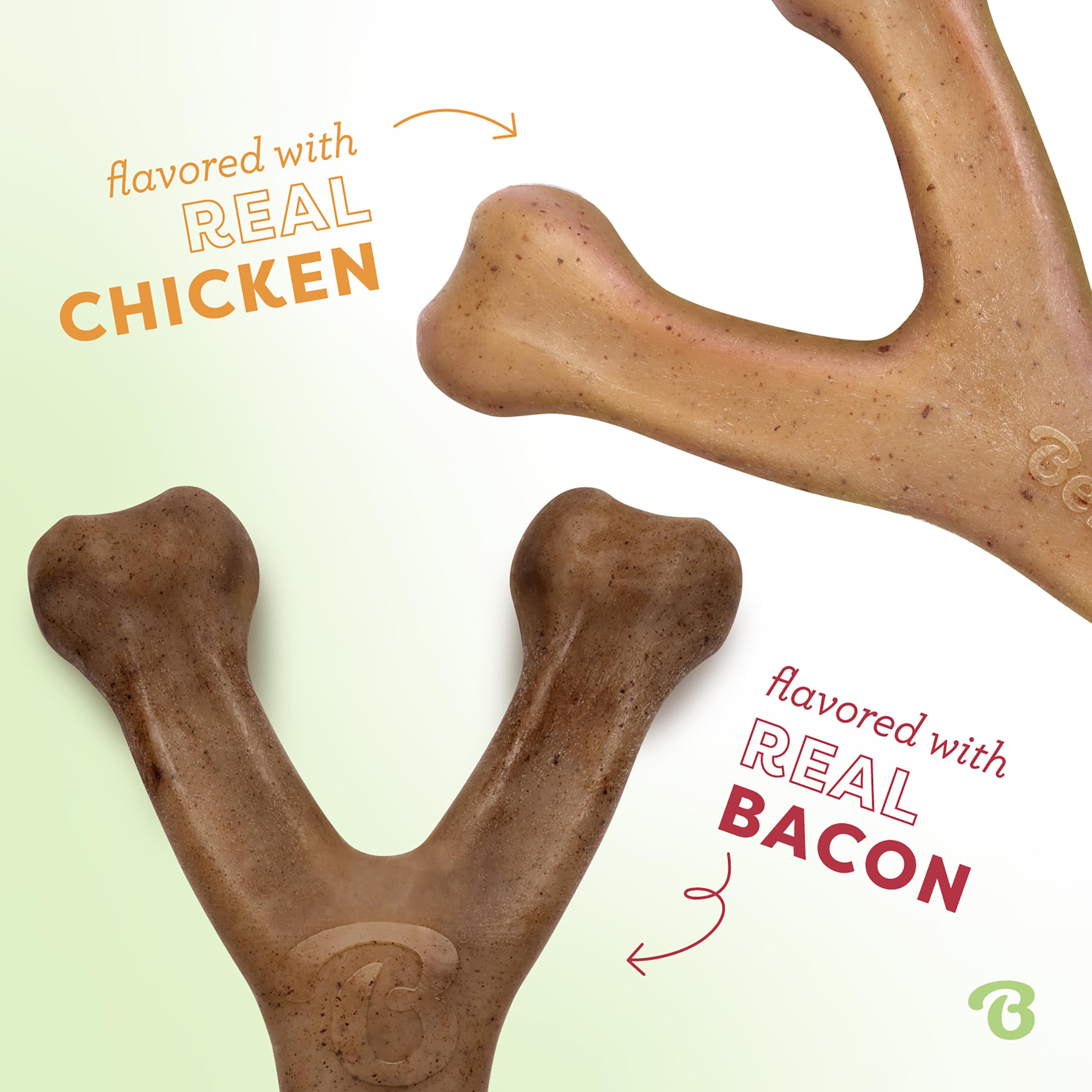 Benebone Wishbone - Giocattolo da masticare per cani, resistente, per masticatori aggressivi, vera pancetta e pollo, prodotto negli Stati Uniti, confezione da 2