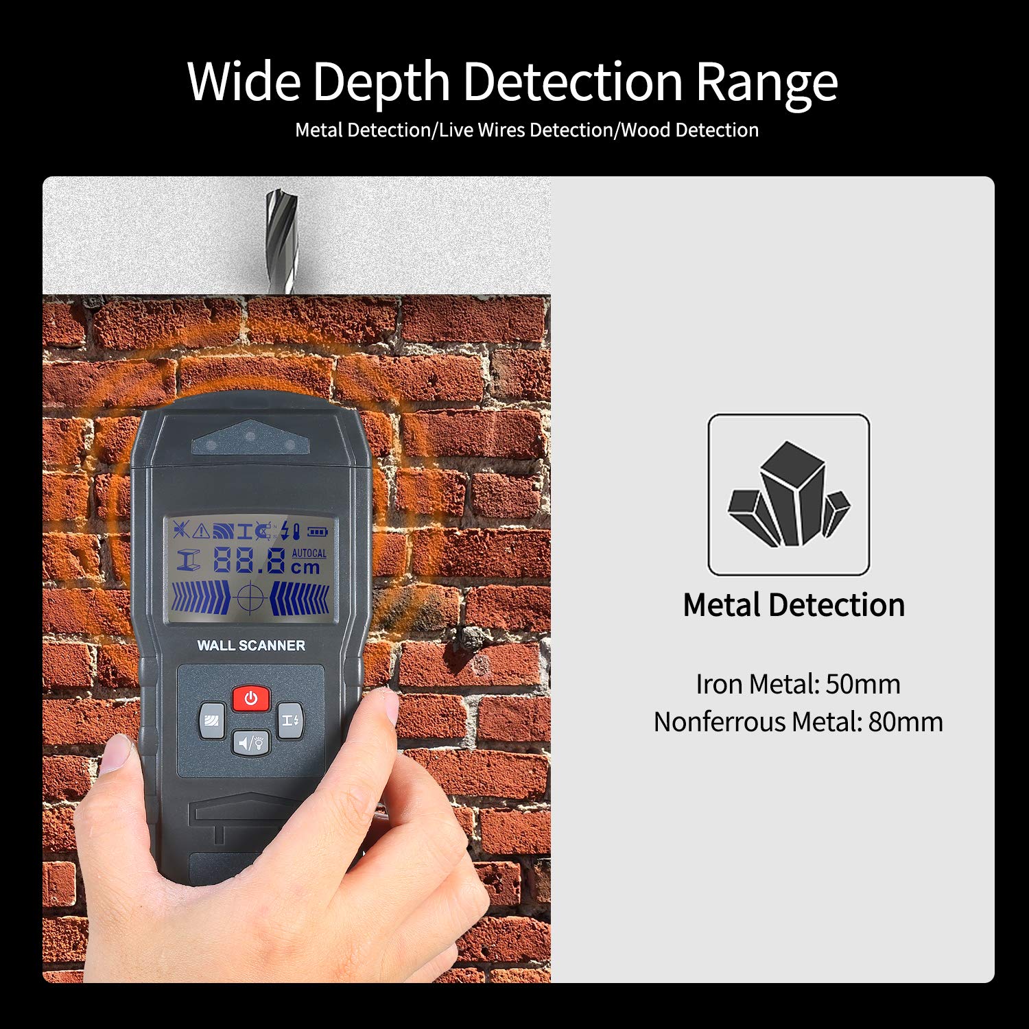 Kavolet Detector de Pared, 4 en 1 Detector de Metal, Madera y AC Cable, Multifuncional Stud Finder, con Pantalla LCD, Calibración Automática, Alarma Función