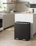 SONGMICS Dual Rubbish Bin, Metal Recycling Bin with 15 Rubbish Bags, 2-Compartment, with Lids, Pedals, Plastic Inner Buckets, Soft Closure, 2 x 8 Gallons (2 x 30 L), Black LTB60BK - 2