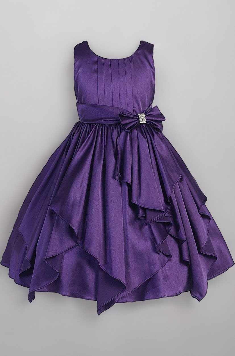 Girls Knee Length Satin Birthday Dress