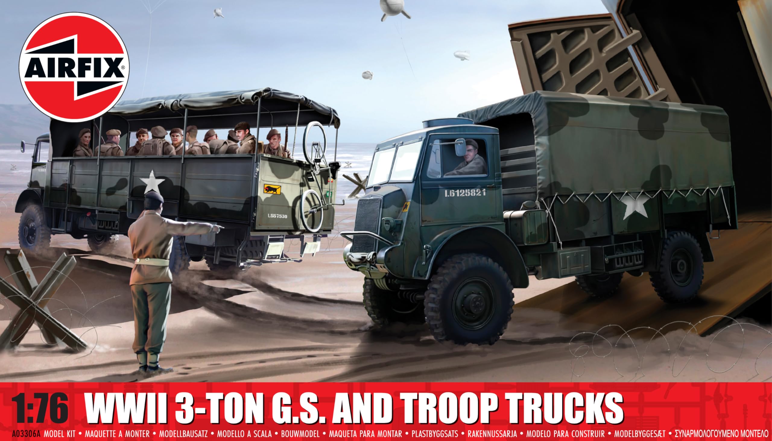Airfix A03306A WWII 3-ton 4x4 General Service & Troop Trucks Plastic model-making kit, Un-painted
