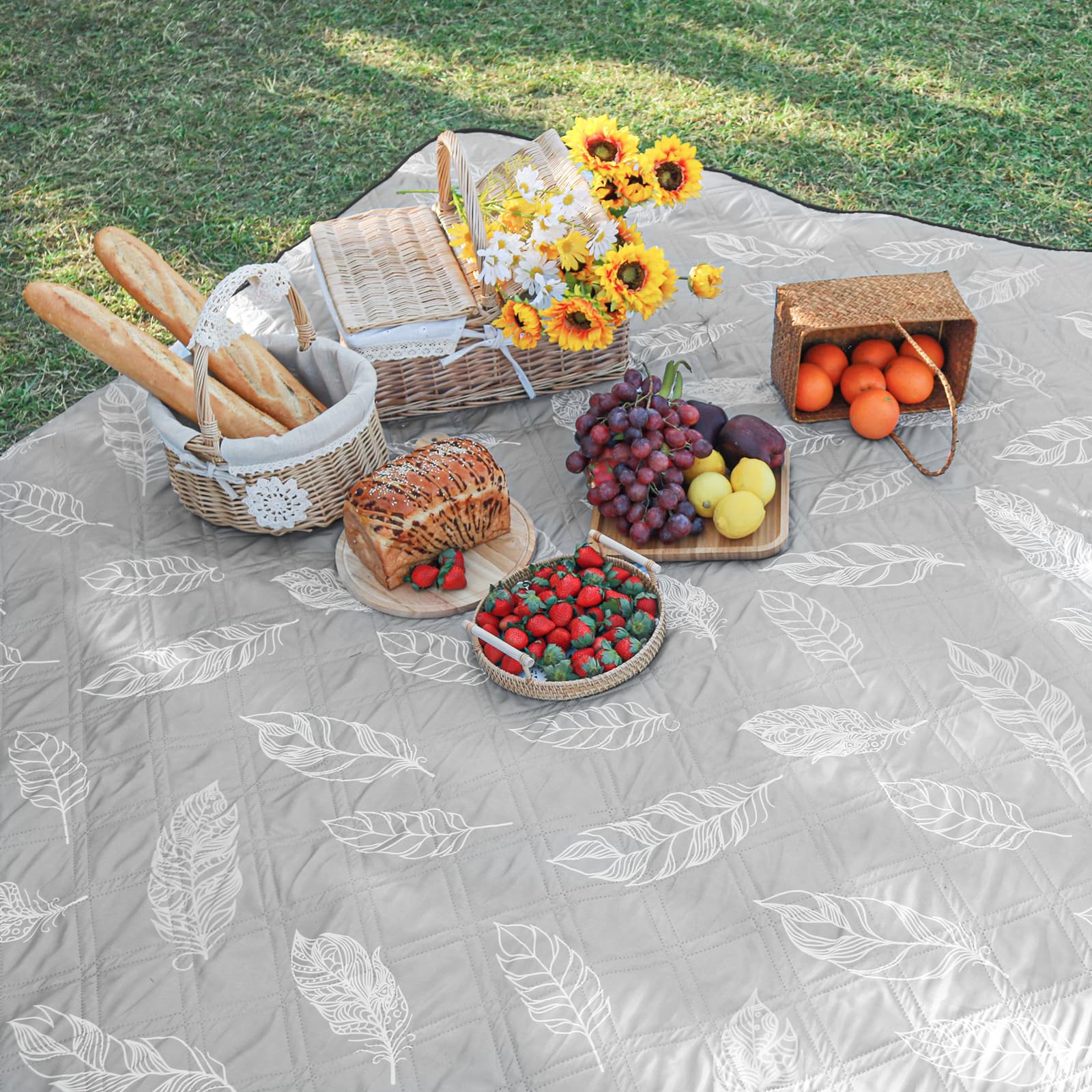 DEWUR Picknickdecke wasserdicht waschbar, Stranddecke Sandfrei XXL Campingdecke Strandmatte isoliert mit wasserdichter Unterseite (200 x 200 cm, Grau)