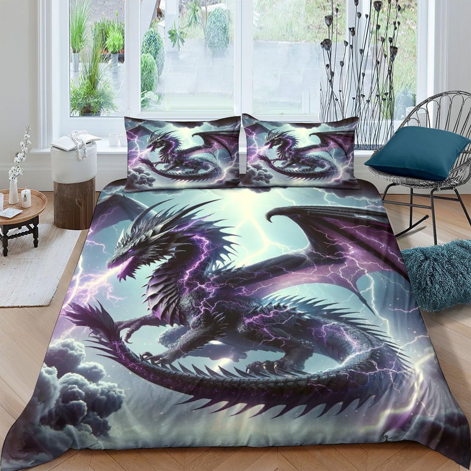 Qpirinmex Flying Dragon-2 Flying Dragon Duvet Cover Set Pattern Printe Bedding Quilt Duvet Cover Set For Soft Microfiber For Teens And Adult Double（200X200cm）