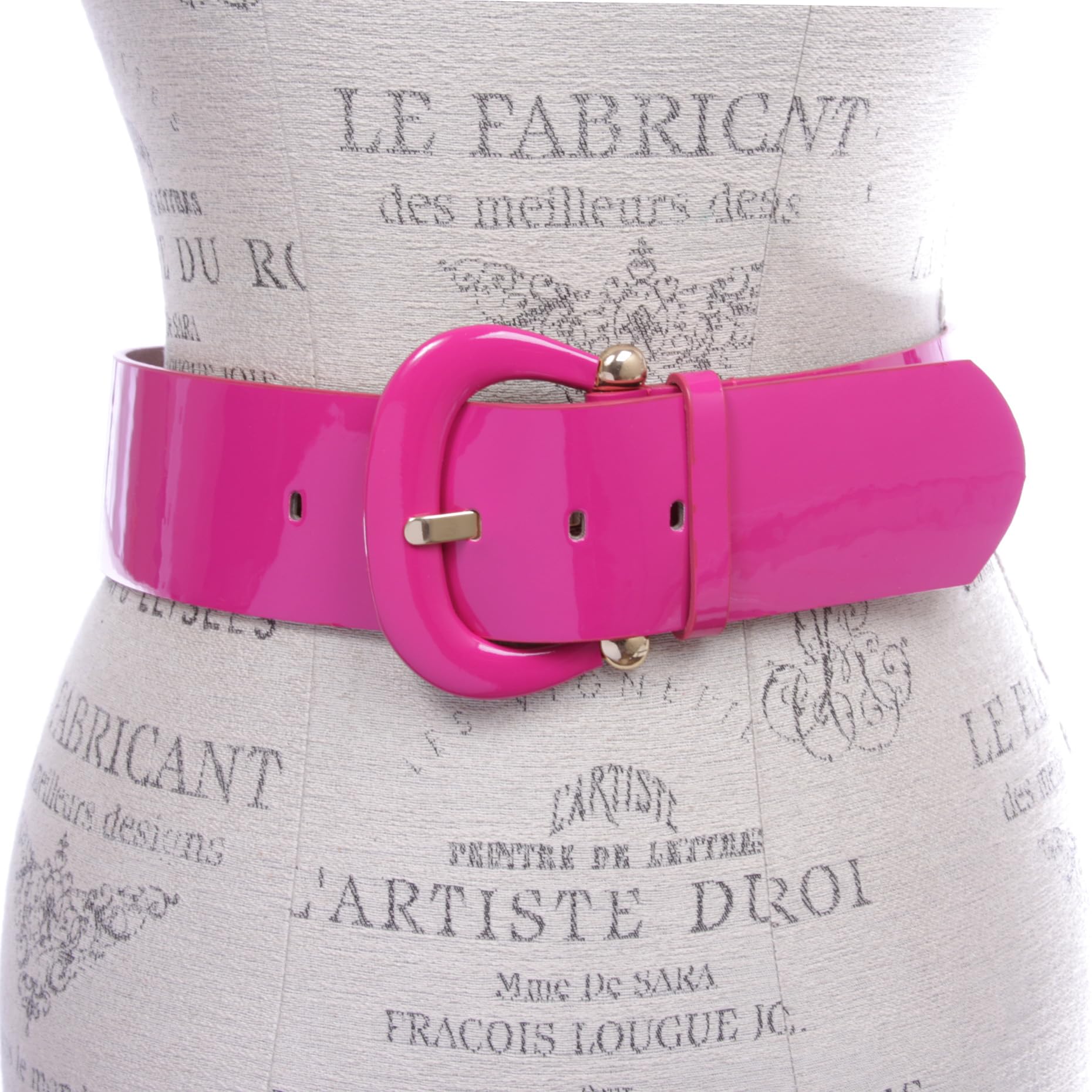 Women's Wide High Waist Horseshoe Buckle Wide Patent Leather Belt, Fuchsia | s-30