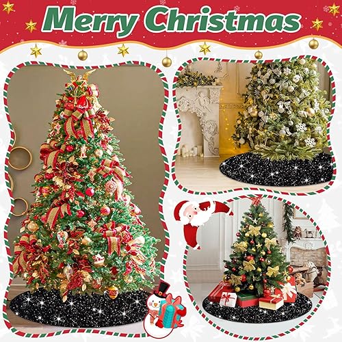 Miniatura 7 de WUPIOS Falda de árbol de Navidad pequeña de 21 pulgadas, falda de árbol de Navidad, falda de árbol de lentejuelas, cubierta de base de árbol de