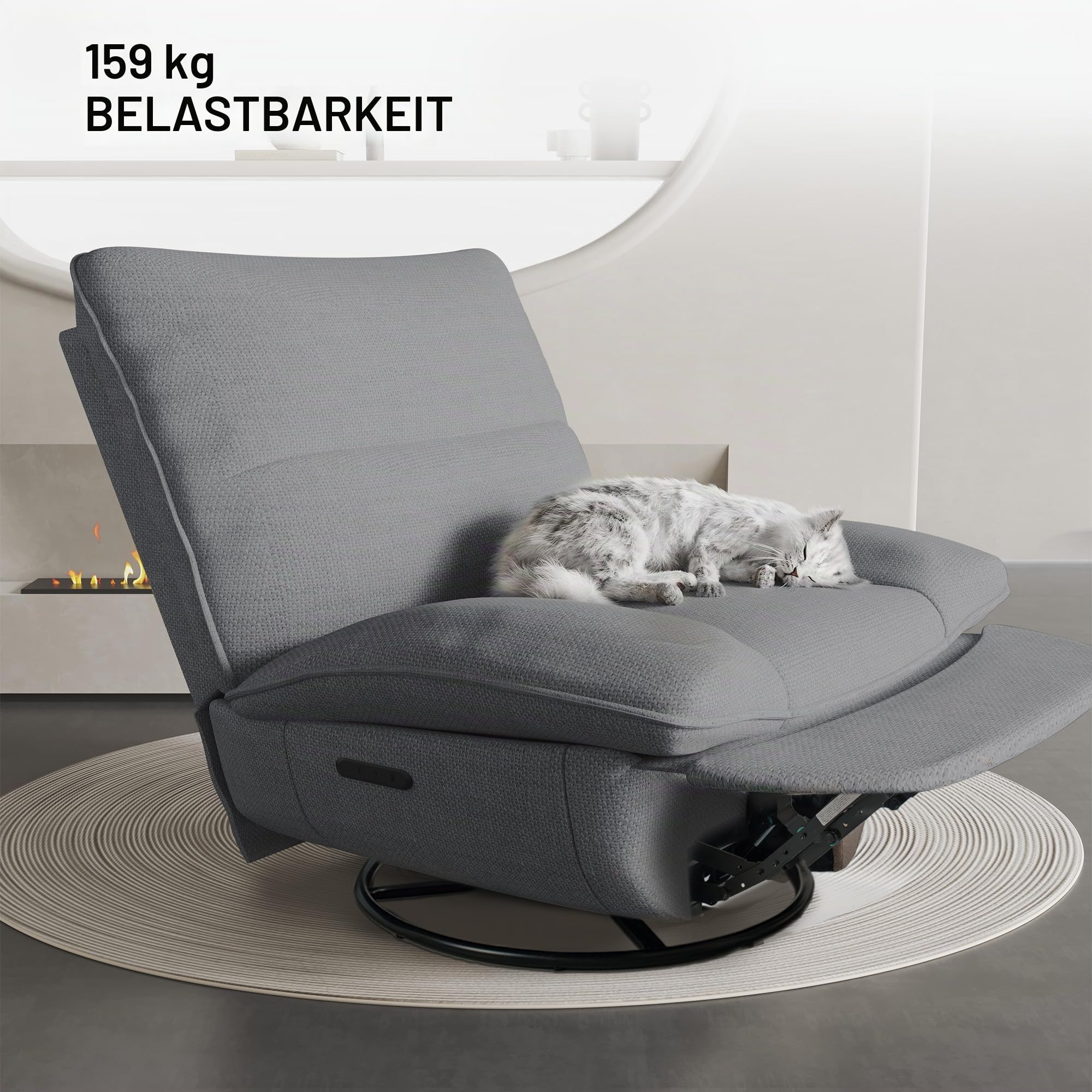 Softa Entspannungssessel, Manueller Schaukelstuhl mit verstellbarer Fußstütze, Seitentaschen, gepolsterte Sitzfläche und Rückenlehne, bequemer Liegesessel für das Wohnzimmer, Grau
