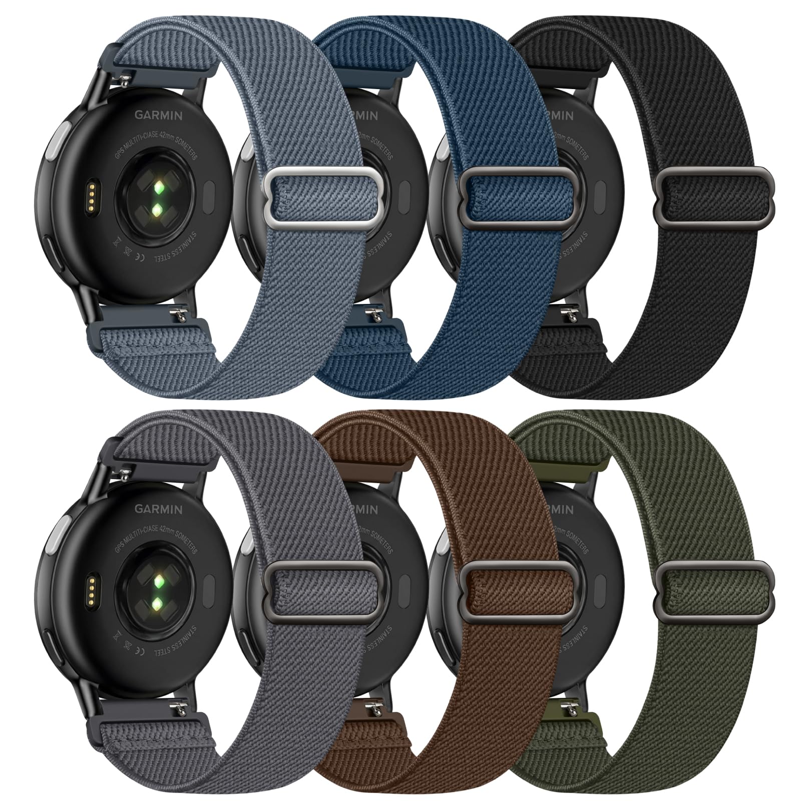Butifacion 6 Pack 20mm Stretchy Watch Bands Compatible with Garmin Vivoactive 5/6/Forerunner 55/165, Nylon Elastic Fabric Adjustable Sport Straps Replacement Wristbands for Garmin Venu Sq 2 Women Men — view 11